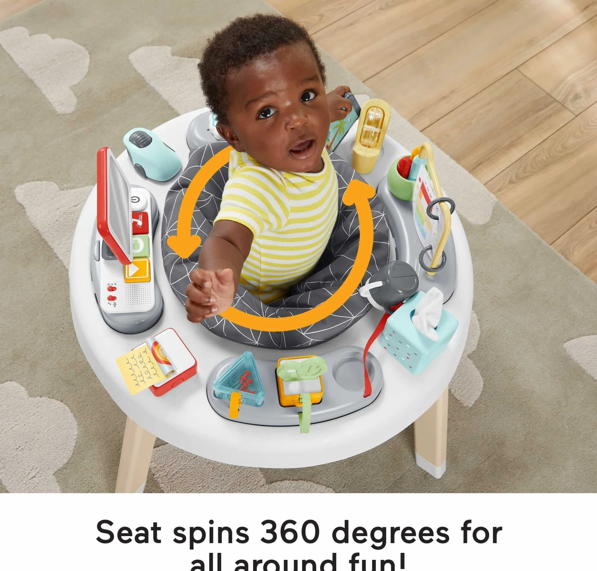 Fisher-Price Mały szef 2 w 1, aktywizujące centrum zabaw dla niemowląt i stoliczek do zabawy z muzyką, światełkami i dźwiękami dla małych dzieci, HBM26