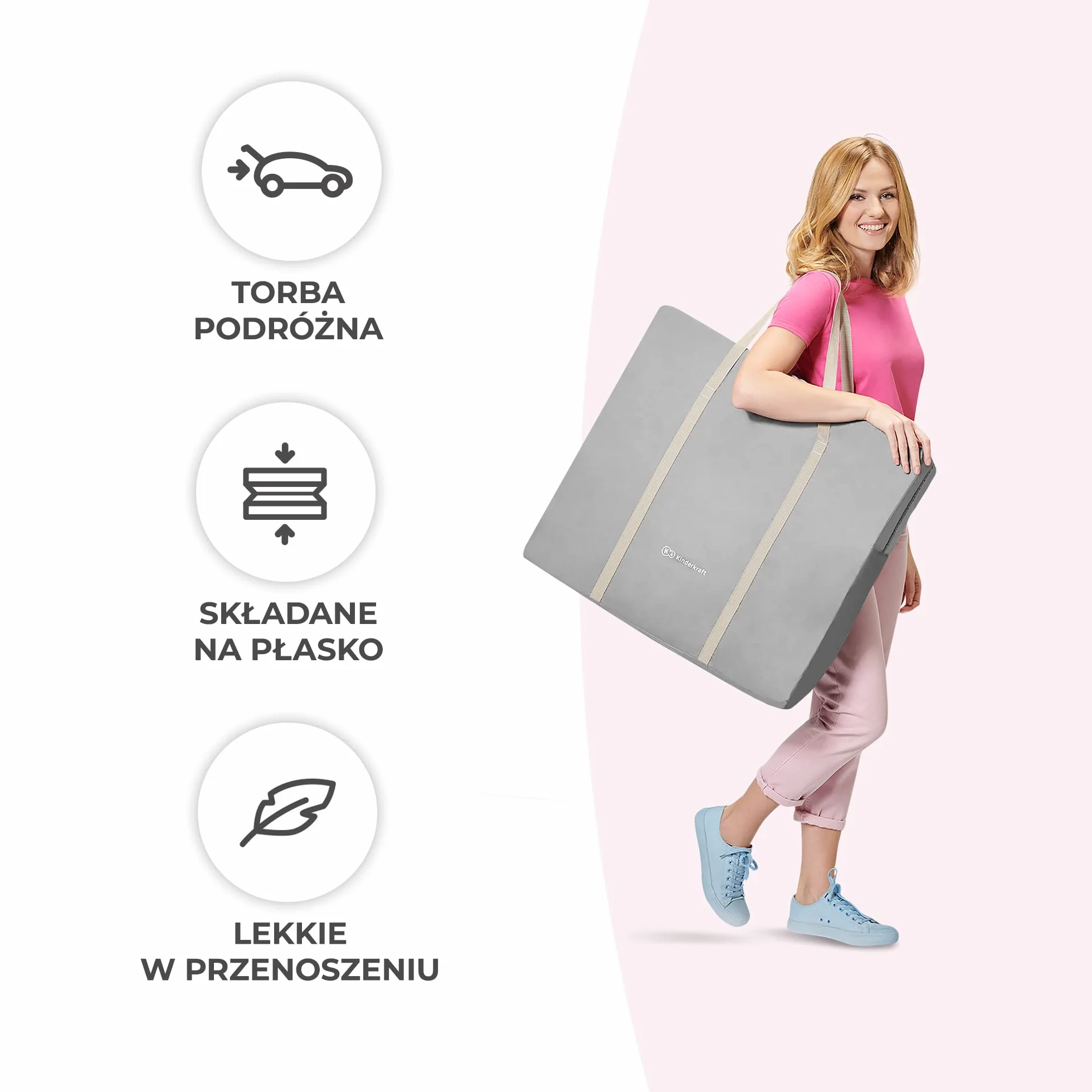 Kinderkraft Łóżeczko dziecięce 3w1 LOVI, Łóżko turystyczne, Kołyska, Beżowy