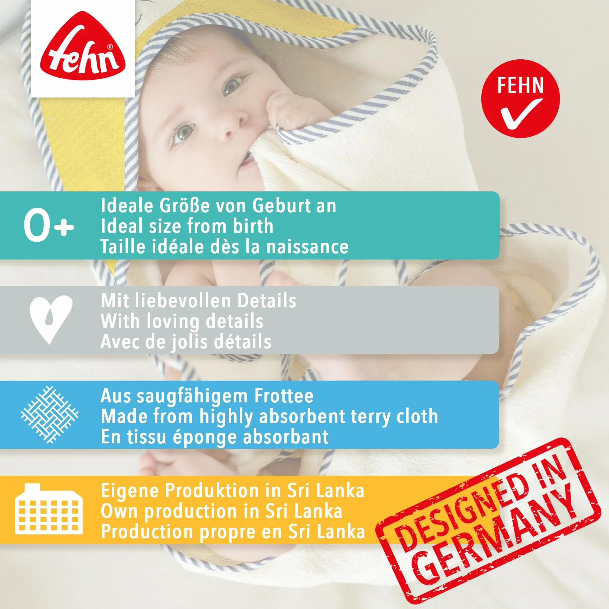 Fehn 054569 Ręcznik kąpielowy z kapturem Oktopus – miękki ręcznik z kapturem i ośmiornicą – dla niemowląt i małych dzieci od 0+ miesięcy – wymiary: 80 x 80 cm, Ośmiornica