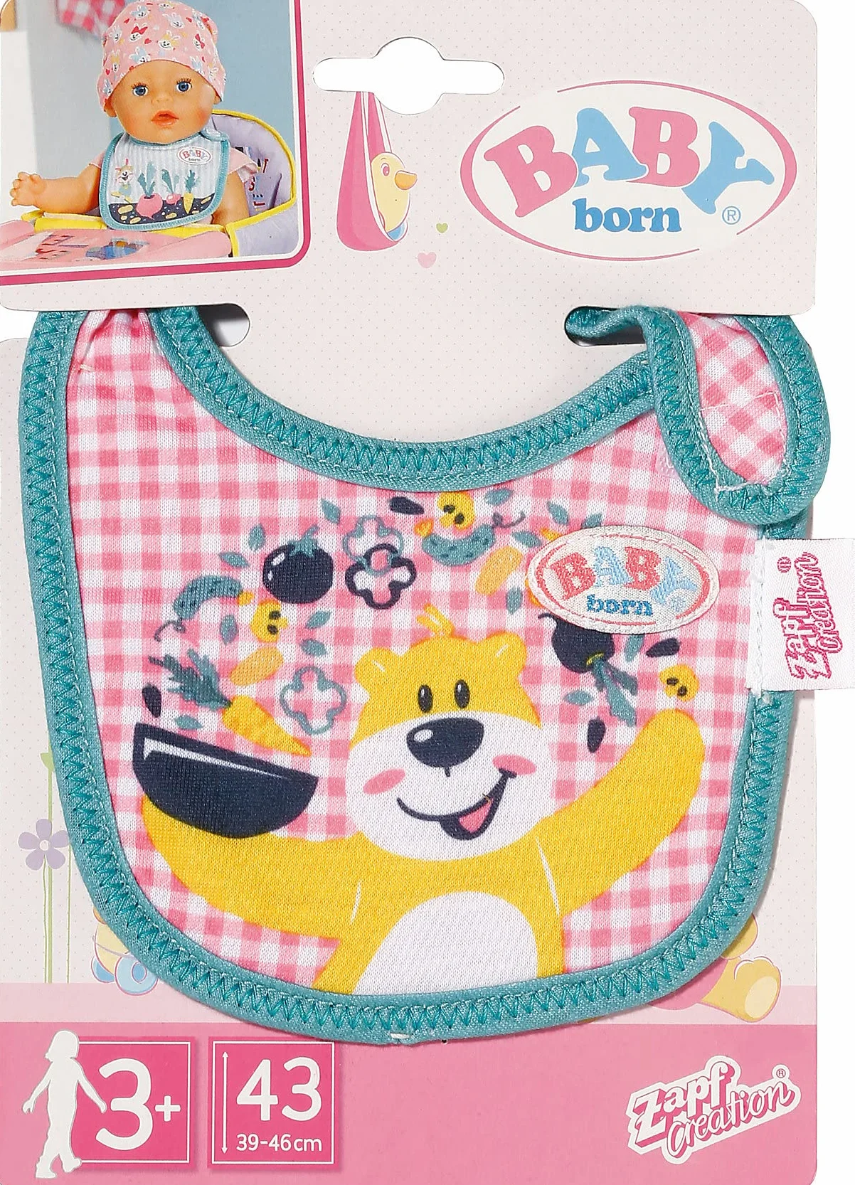 BABY born 830840 Bib 43cm Set of 1-for Toddlers 3 Years & Up-Easy for Small Hands- Assorted Designs