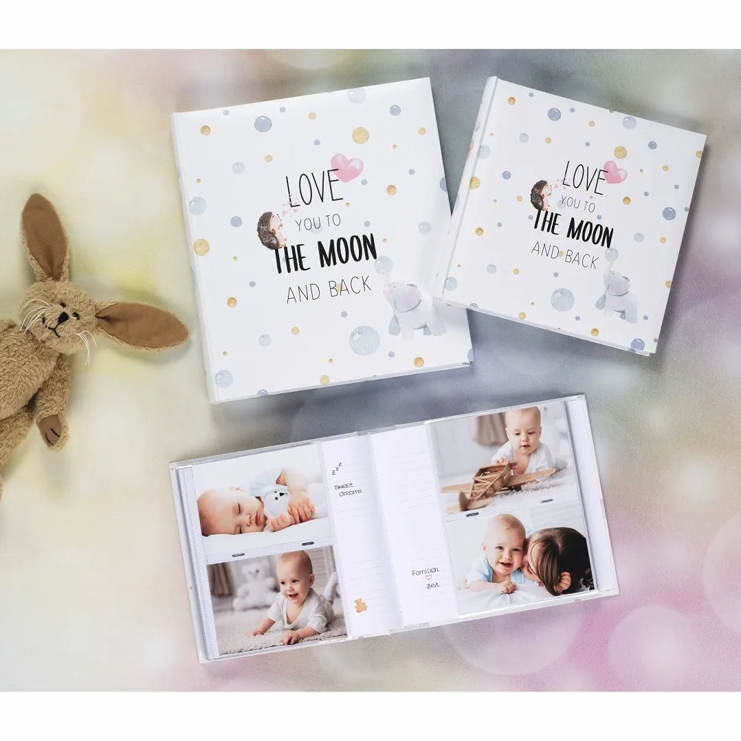 Hama Album dla niemowląt "To The Moon" (album fotograficzny dla niemowląt z 60 stronami dla dziewcząt i chłopców, fotoksiążka dla dzieci na ok. 300 zdjęć, album fotograficzny do samodzielnego