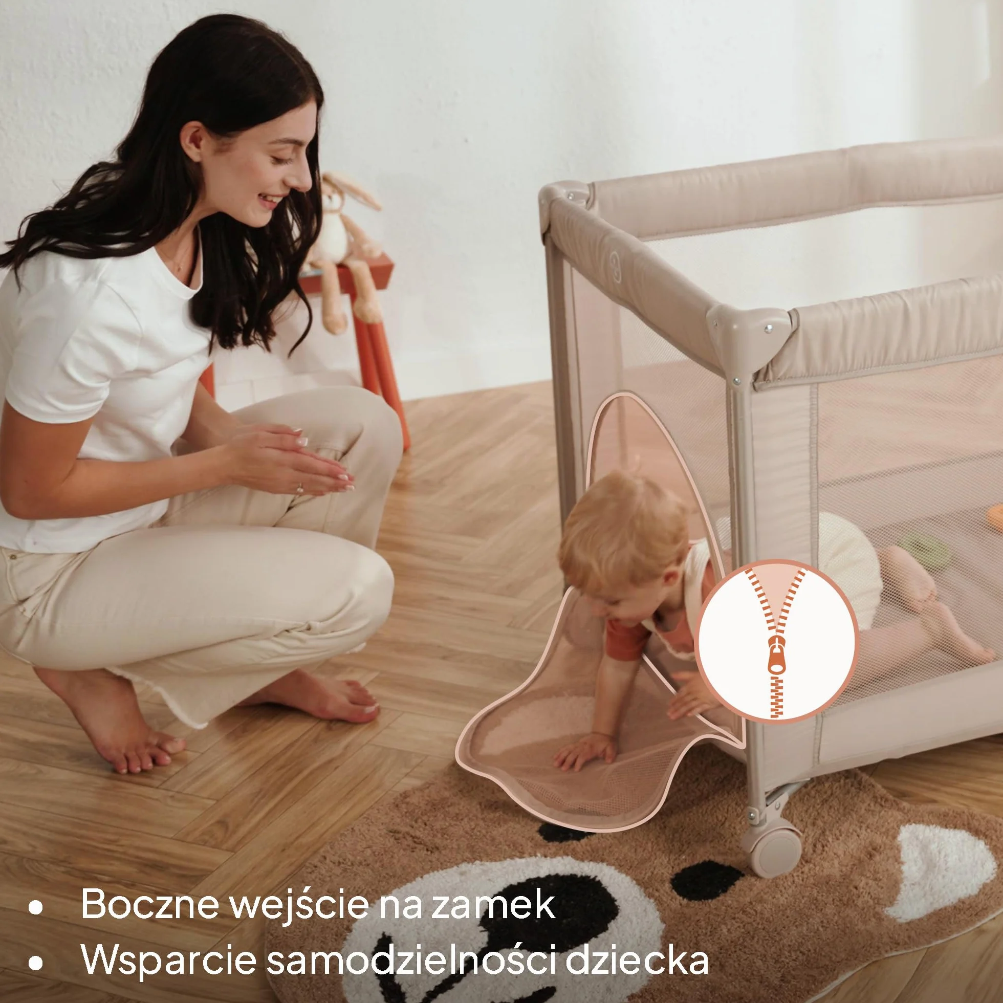 Lionelo Amelie dziecięce łóżeczko podróżne od urodzenia do 15 kg, małe, składane, miękki materac składany, 100,5 x 70,5 cm, 2 koła, boczne wejście, torba podróżna