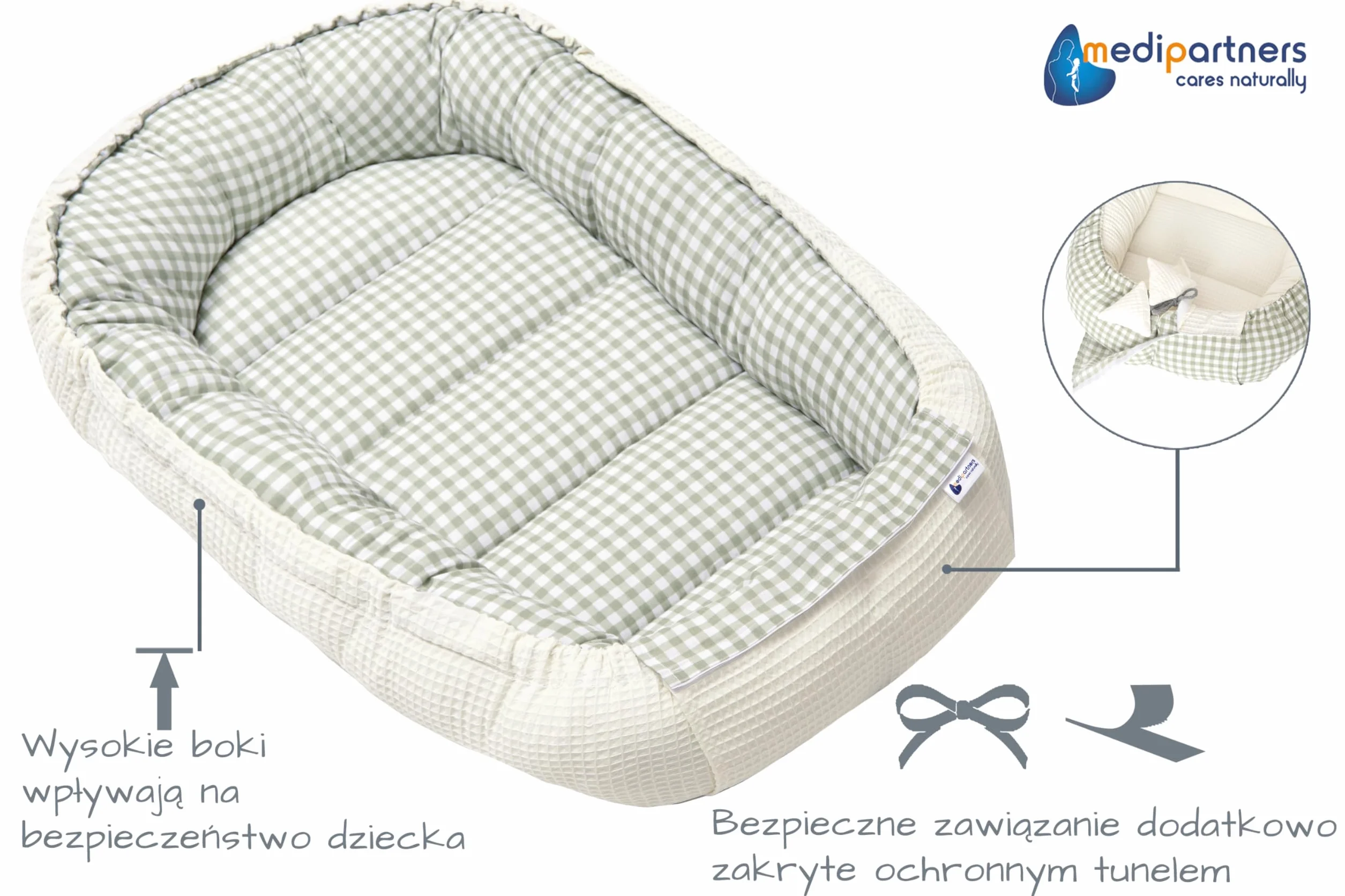Kokon dla niemowląt 100% Bawełna Wafel 100x60x15cm Antyalergiczne wypełnienie Medi Partners