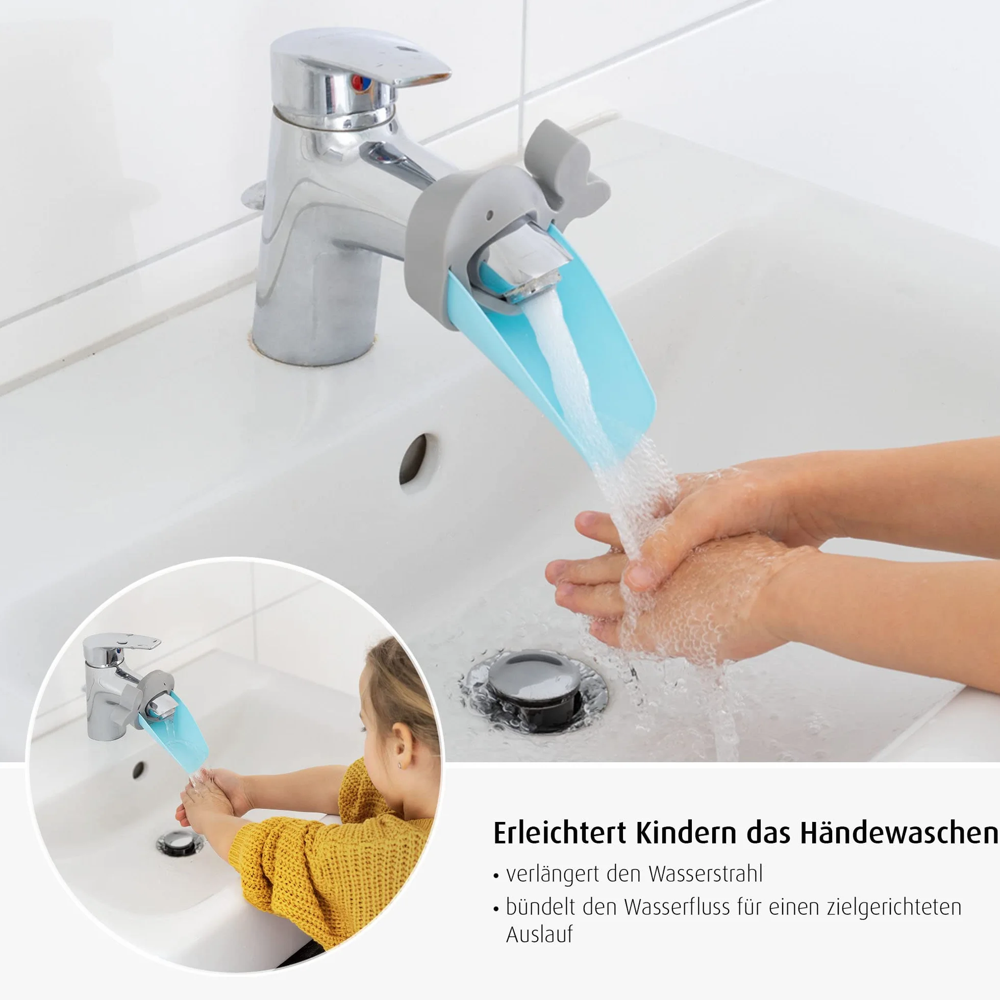 reer MyHappyBath Extender - Przedłużenie kranu. Nakładka na kran dla Twojego dziecka, do łatwego mycia rąk przy umywalce