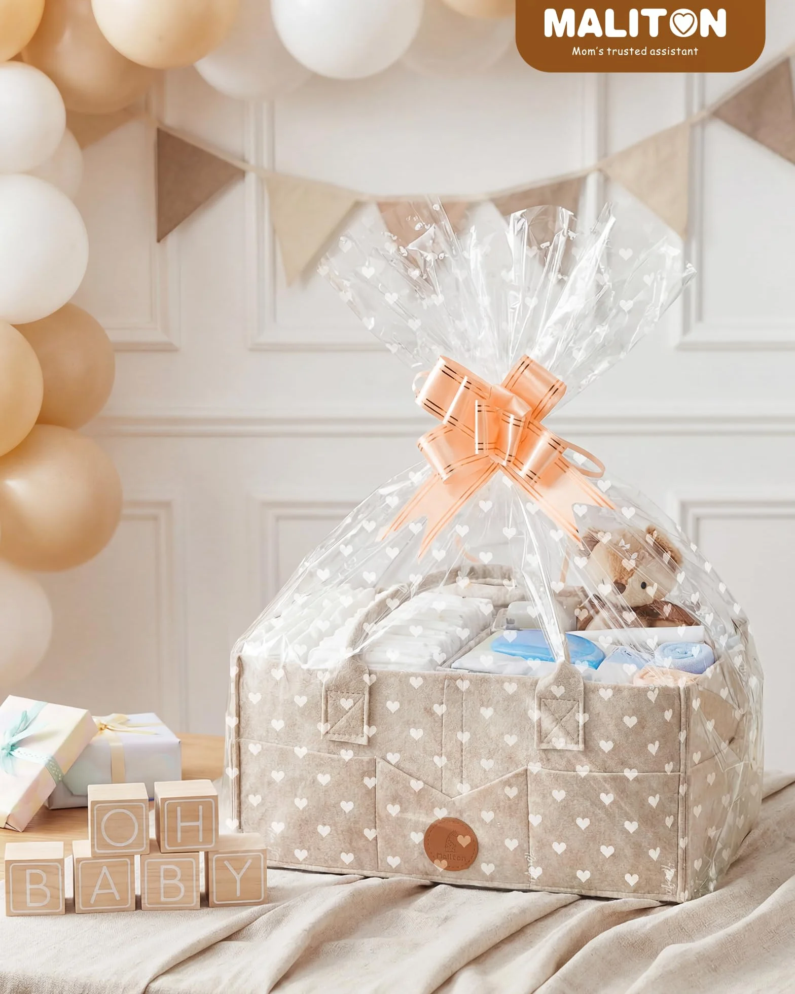 Maliton Organizer do przewijaka, Organizer do pieluch dla niemowląt Caddy Newborn Essentials, wytrzymała, przenośna torba filcowa, kosz do przechowywania dla niemowląt z wyjmowanymi przegródkami