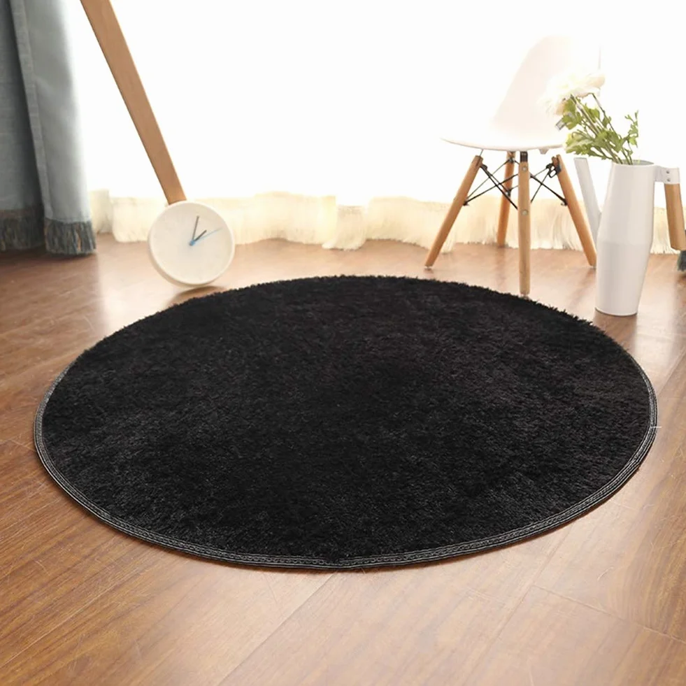 Aksamitny okrągły dywanik miękki puszysty mata podłogowa czarny 60 cm