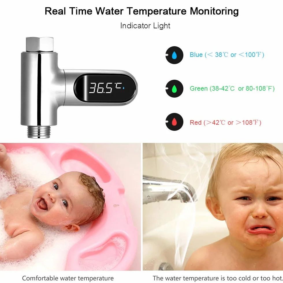 Cyfrowy wyświetlacz LED pod prysznic 0~100 ℃ Termometr do kąpieli dla niemowląt Celsjusza/Fahrenheita wyświetlacz obracający się o 360° do domu kuchni łazienki cyfrowy termometr prysznicowy
