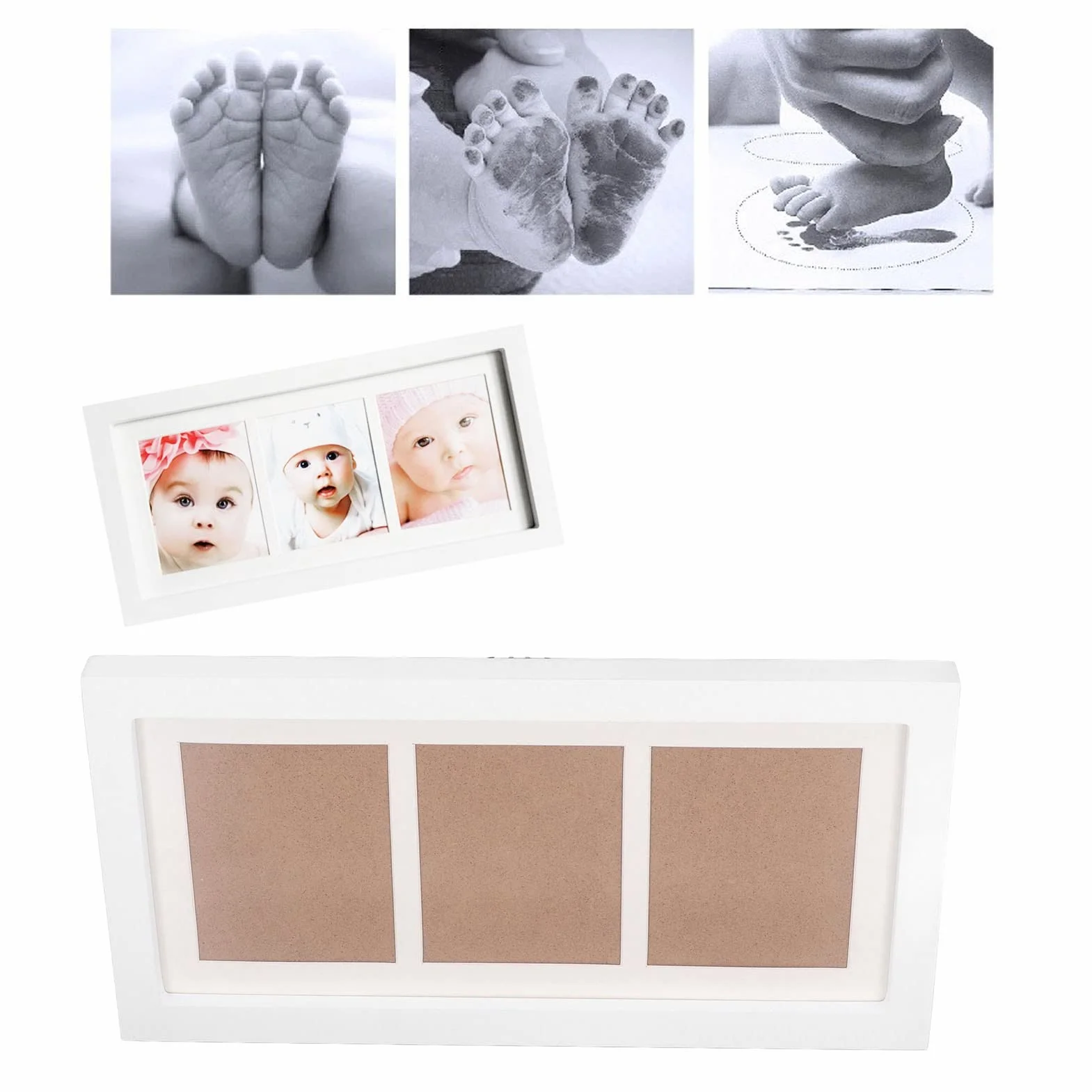 Baby Handprint and Footprint Kit Zestaw Pamiątkowy Biała Ramka na Zdjęcia DIY dla Noworodków