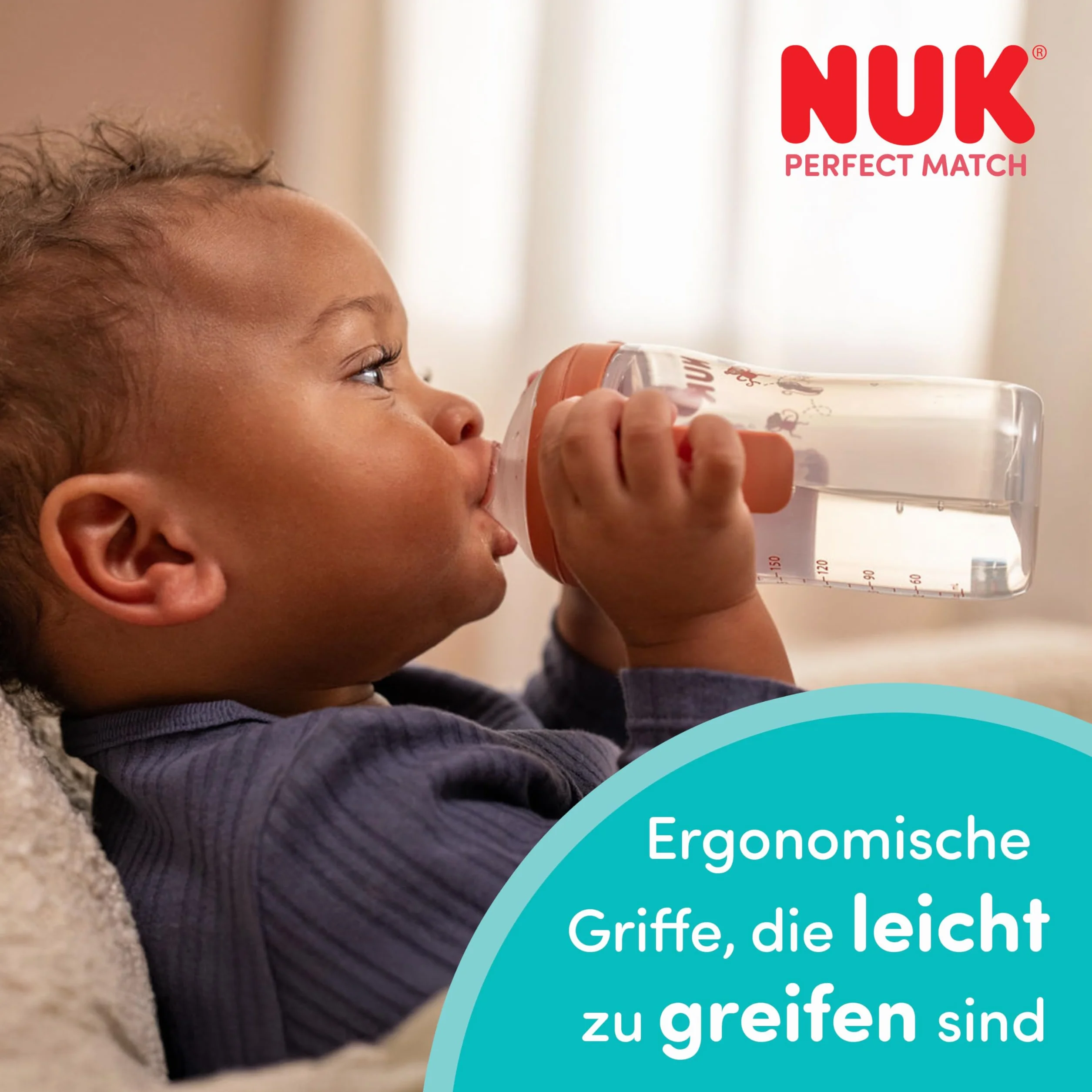 NUK Perfect Match Butelka dla uczących się | 6+ miesięcy | 150 ml | Kubek niekapek dla malucha | Antypoślizgowe uchwyty | Myszka Miki | 1 sztuka