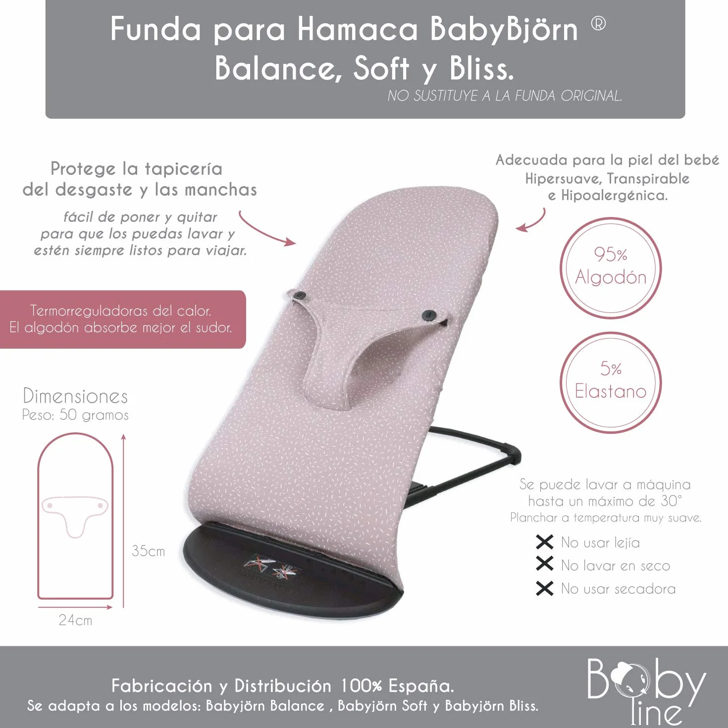 Pokrowiec na hamak BabyBjörn Balance Soft (SUSTITUYE oryginalna tapicerka), hipoalergiczny, hipermiękki, oddychający. (Beżowy Pika)…