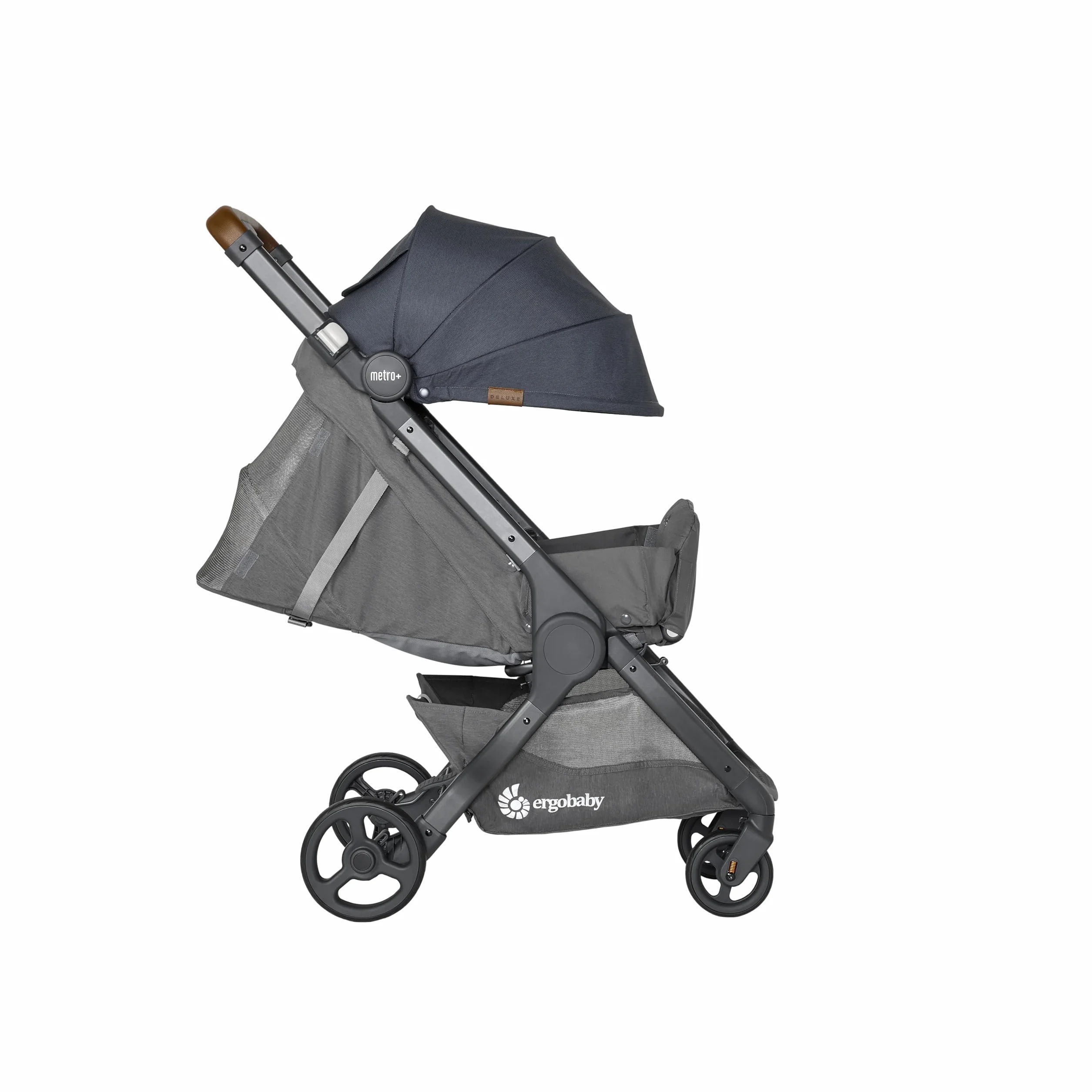 Ergobaby Metro+ Deluxe wózek dziecięcy z funkcją leżenia, wózek dziecięcy premium od urodzenia do 22 kg, składany i kompatybilny z fotelem samochodowym, kierownica z regulacją wysokości, London Grey