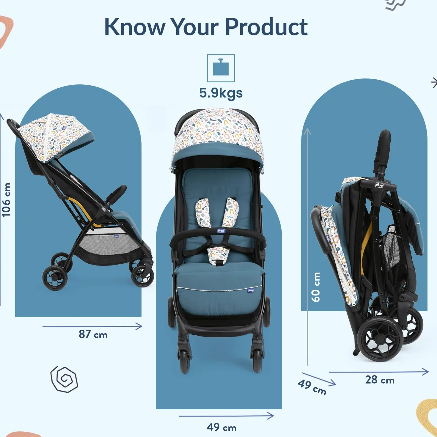 Chicco Glee Lightweight wózek dziecięcy, praktyczny i lekki, automatyczny mechanizm zamykania, szerokie i wygodne siedzisko, wysokiej jakości koła, regulowane oparcie, dach przeciwsłoneczny, do 22 kg,