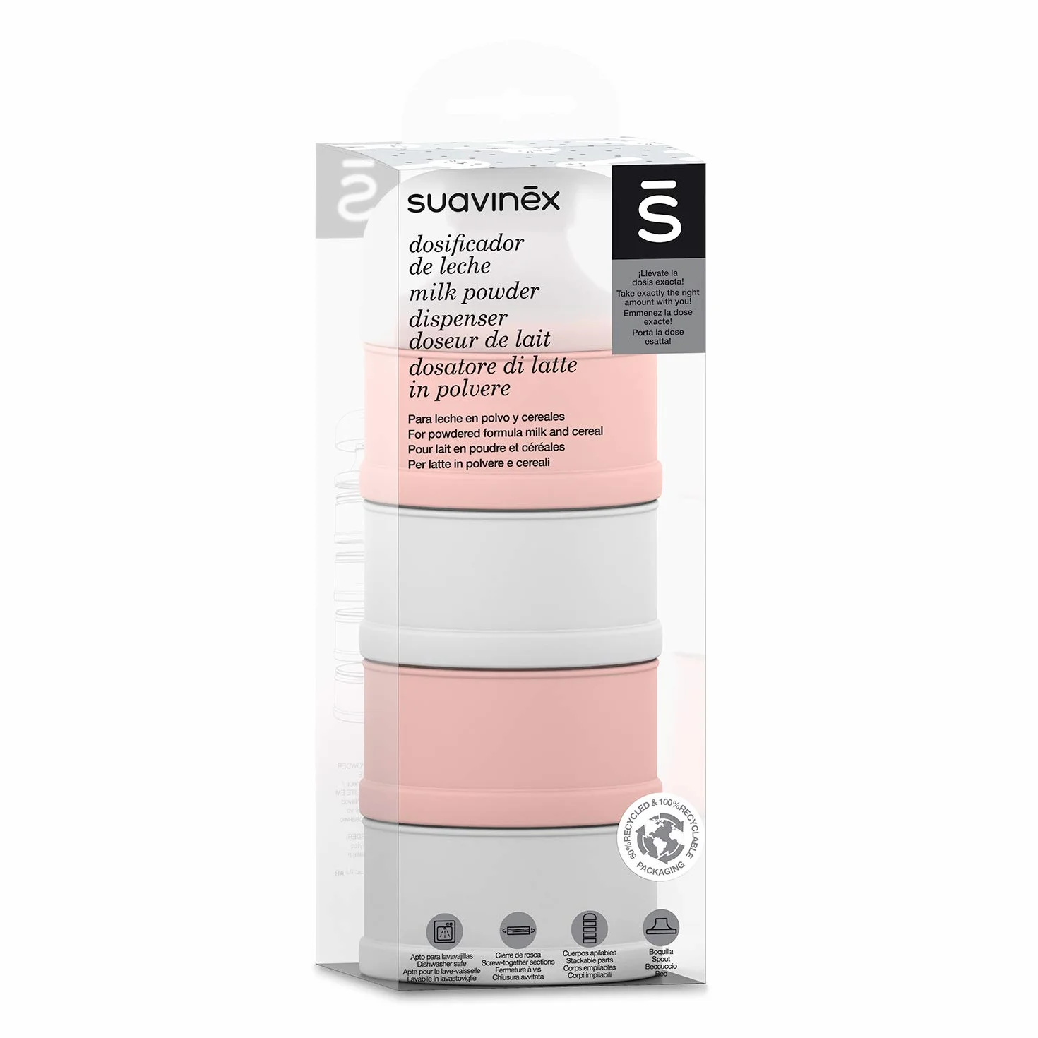 Suavinex Dozownik Mleka Pojemnik z 4 Przegródkami Zielony