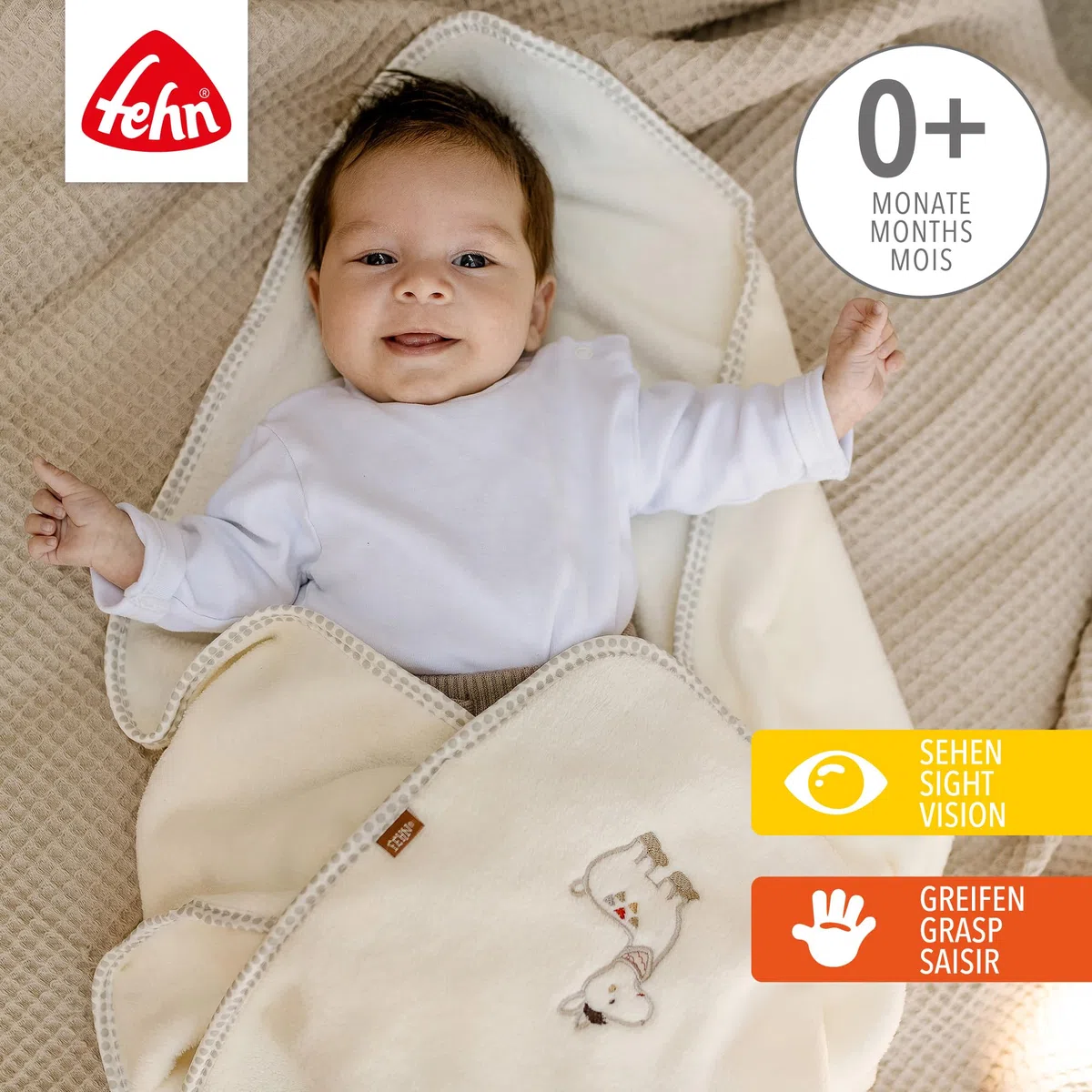 Fehn 058253 Kuscheldecke Peru/Kuschelige Schmusedecke für Babys und Kleinkinder ab 0+ Monaten - zum Kuscheln, als Krabbelunterlage, Schnuffeltuch oder Zudecke für zuhause und unterwegs
