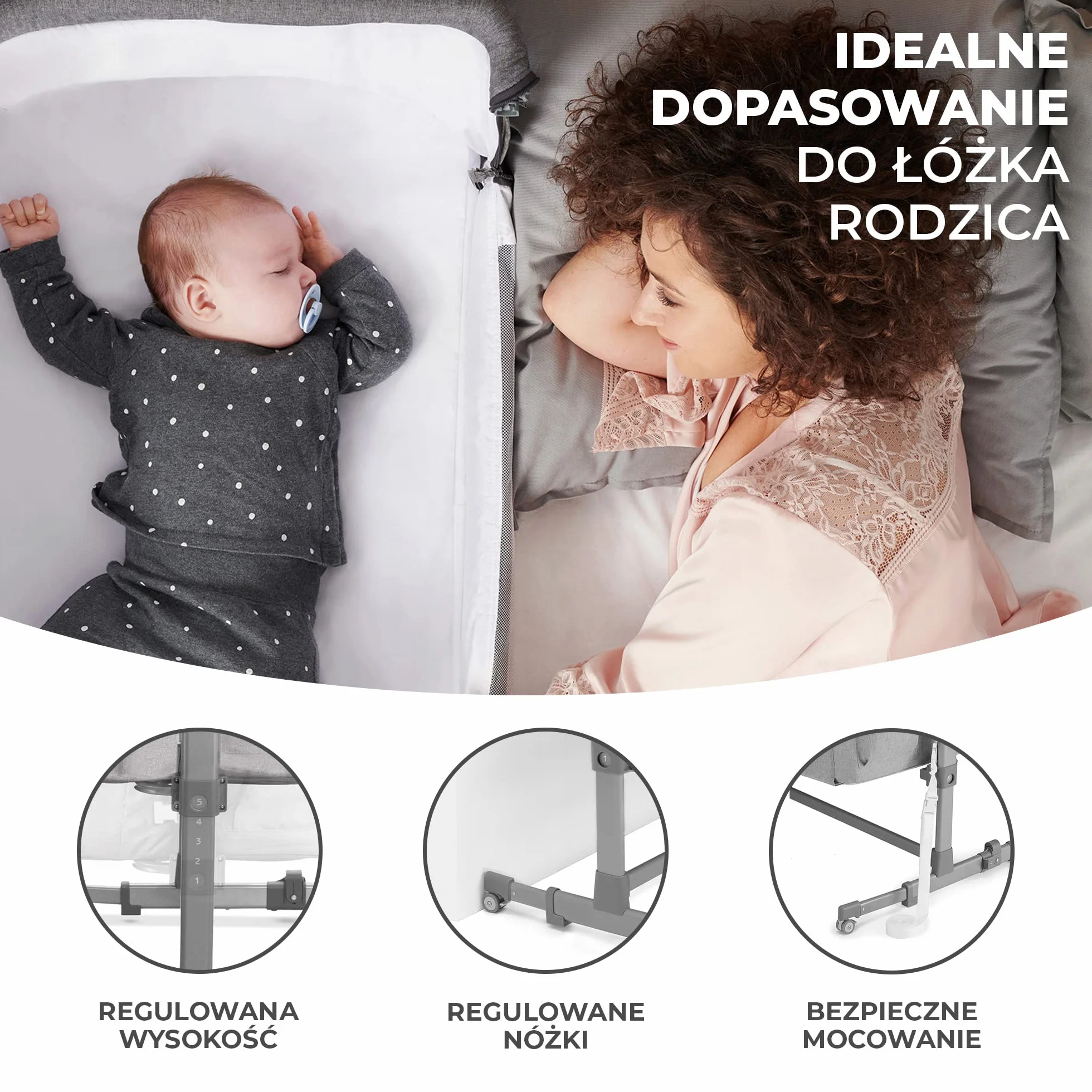 Kinderkraft KKLNESTGRY000N Łóżeczko Dostawne, Szary, Do 9 kg