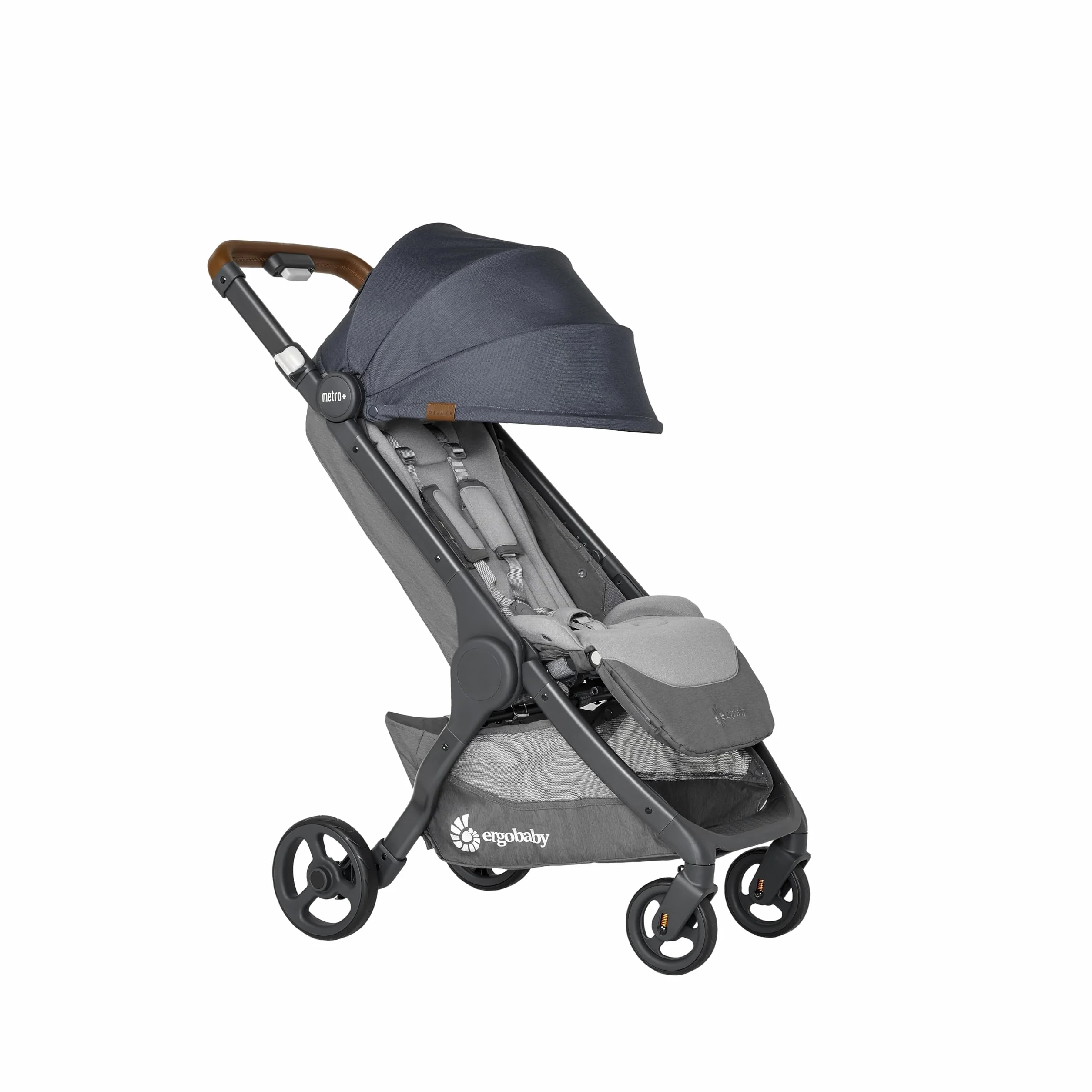 Ergobaby Metro+ Deluxe wózek dziecięcy z funkcją leżenia, wózek dziecięcy premium od urodzenia do 22 kg, składany i kompatybilny z fotelem samochodowym, kierownica z regulacją wysokości, London Grey
