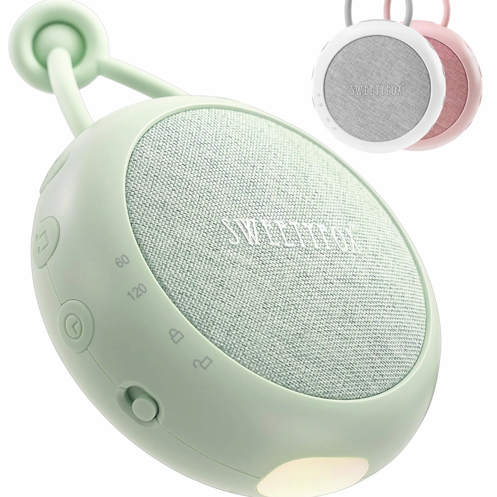 Sweety Fox Baby White Noise Machine - Zielony, Baby Kołysanka, Lampka nocna i White Noise Sleep, 15 dźwięków, Ładowanie przez USB