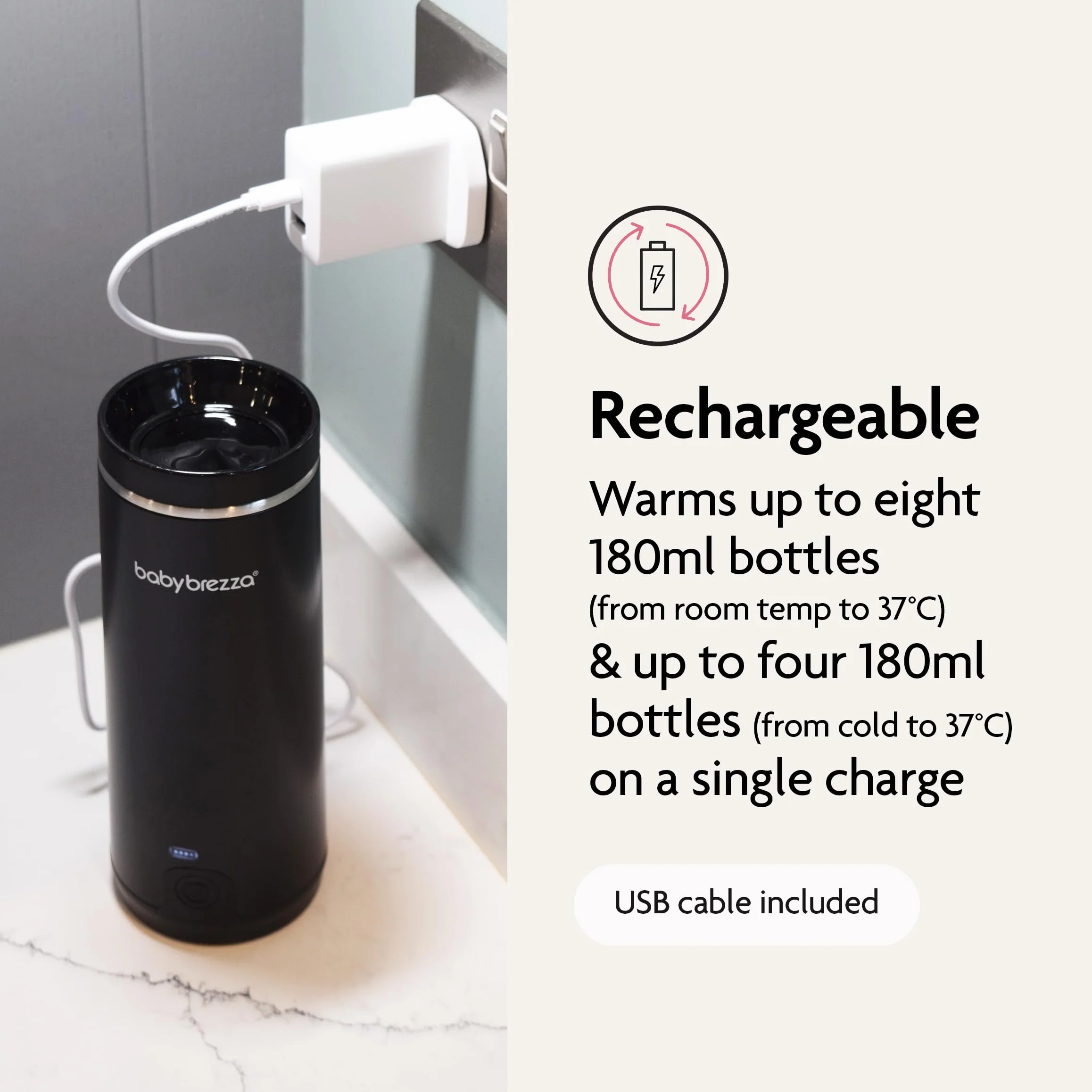 Baby Brezza - Super Fast Portable Bottle Warmer - Ultraszybki podgrzewacz do butelek z szybkim i trwałym wkładem