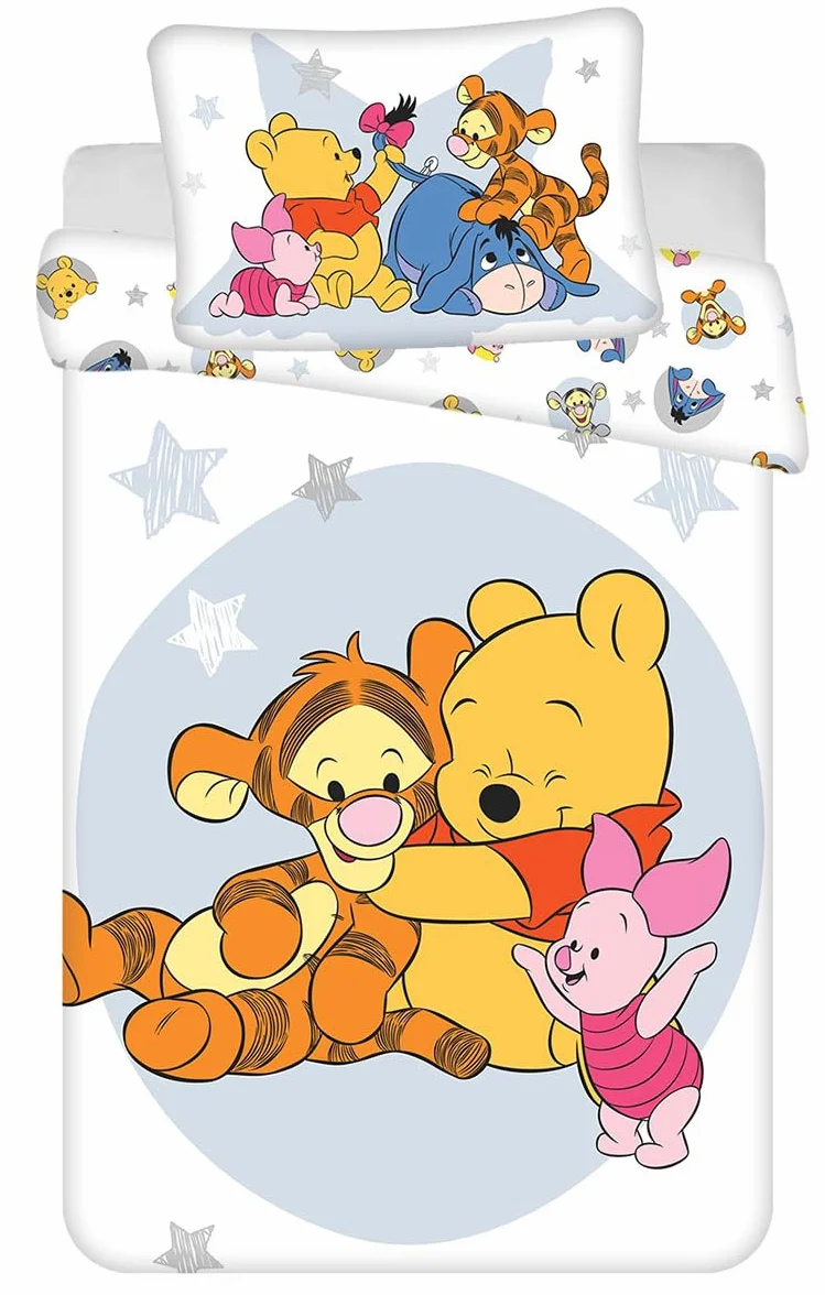 Jerry Fabrics Komplet pościeli Kubuś Puchatek i Przyjaciele dla dziecka lub małego łóżka, poszwa na kołdrę 100x135 cm + poszewka na poduszkę 40x60 cm, 100% bawełna, z tygrysem, kłapką i prosiaczkiem