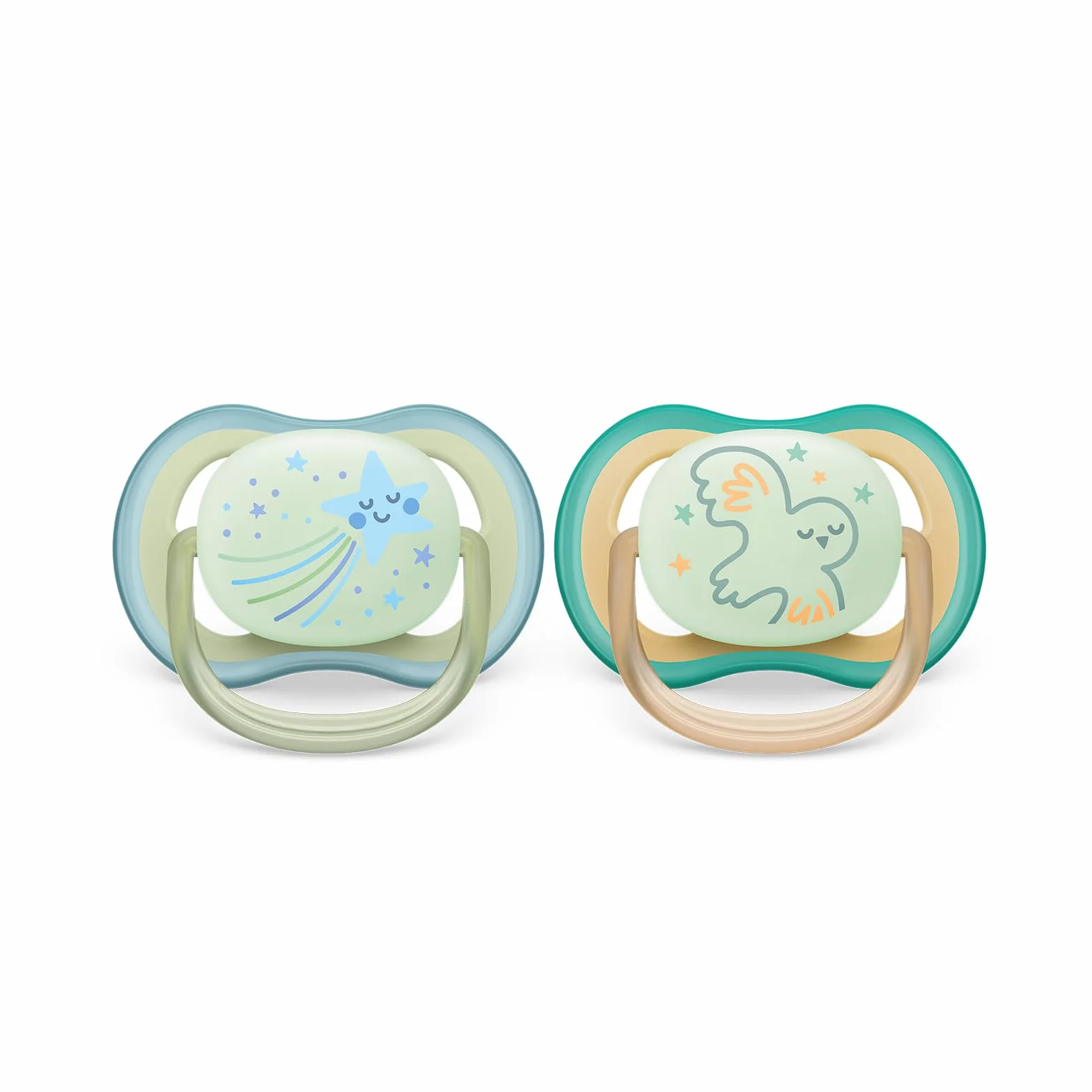 Philips Avent Smoczek Ultra Air SCF376/18 2x lekkie przepuszczające powietrze świecące w ciemności dla dzieci 0-6 miesięcy bez BPA z etui sterylizatorem