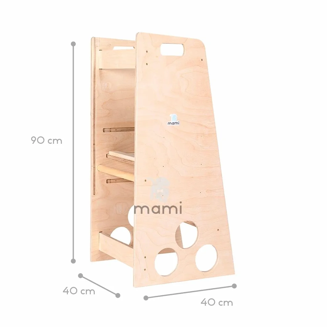 Mamikids Learning Tower wieża Montessorian z naturalnego drewna dla dzieci 2-6 lat, przekształcalna w drabinę stół stołek