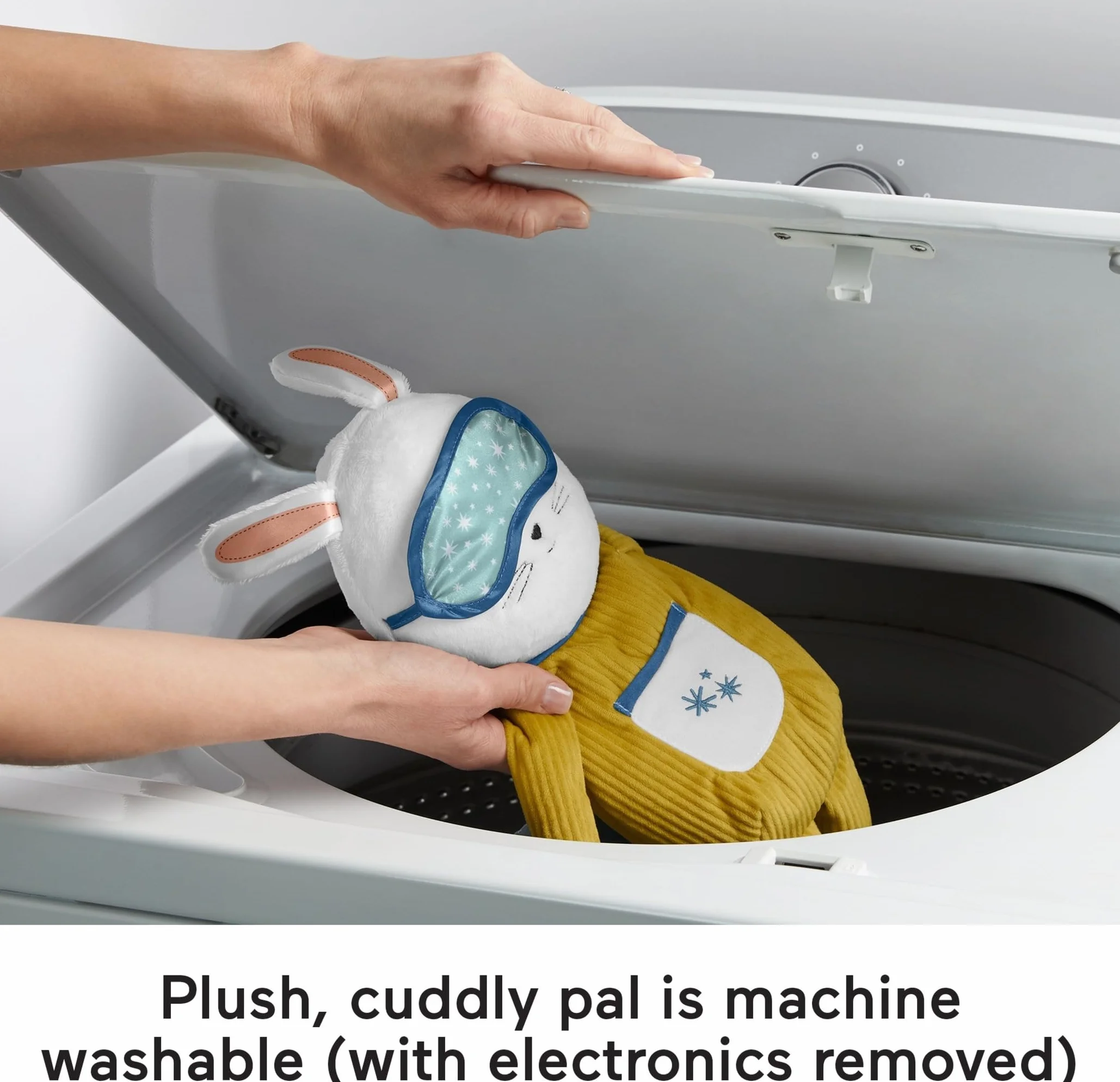 Fisher-Price Króliczek Usypianka „Zaśnij ze mną” – uroczy uspokajacz do nauki zasypiania, miękka muzyczna zabawka dla dzieci ze światełkami i dźwiękami, GMN58