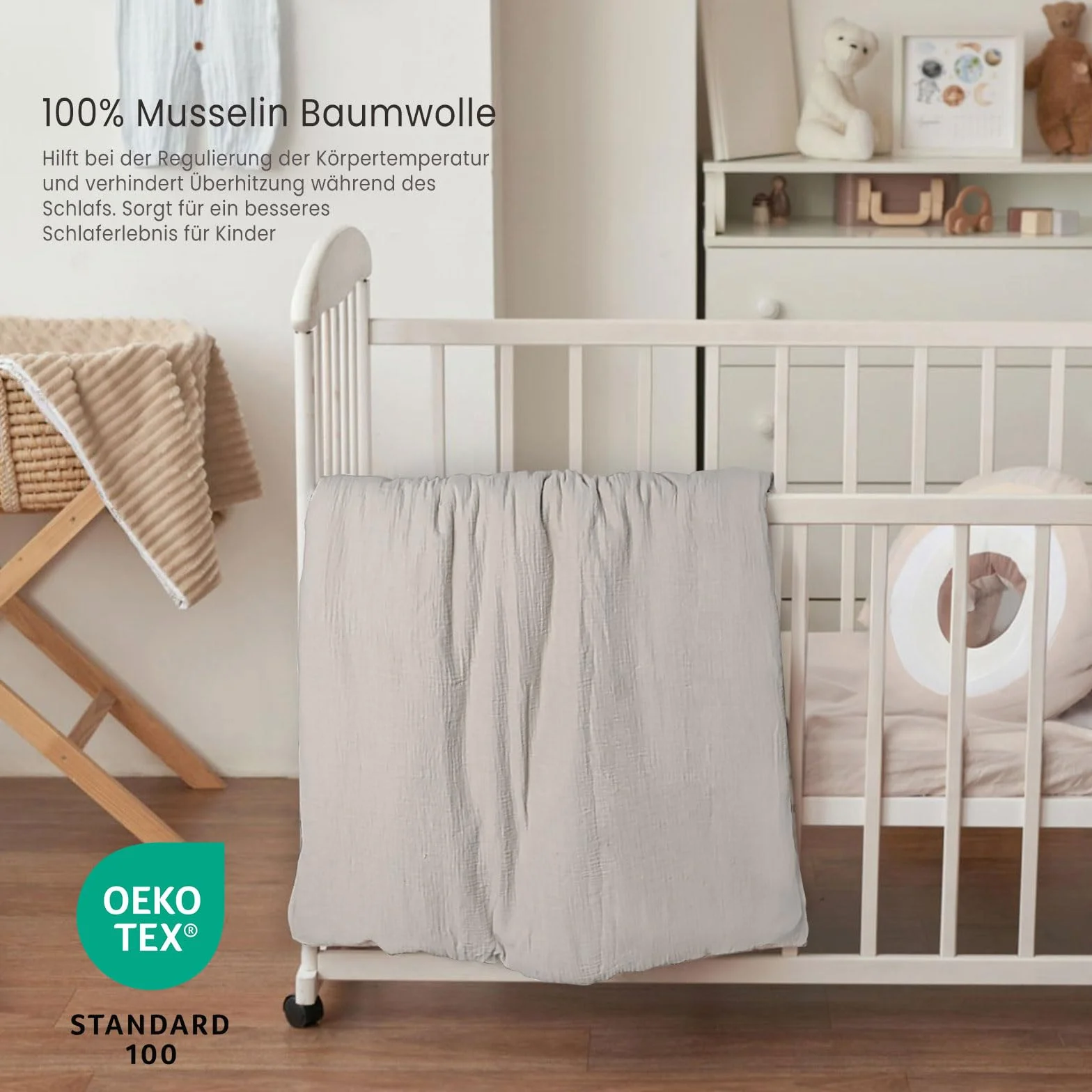 lulumoon Pościel z muślinu dla niemowląt 80x80 Oeko-TEX Standard bawełna zestaw