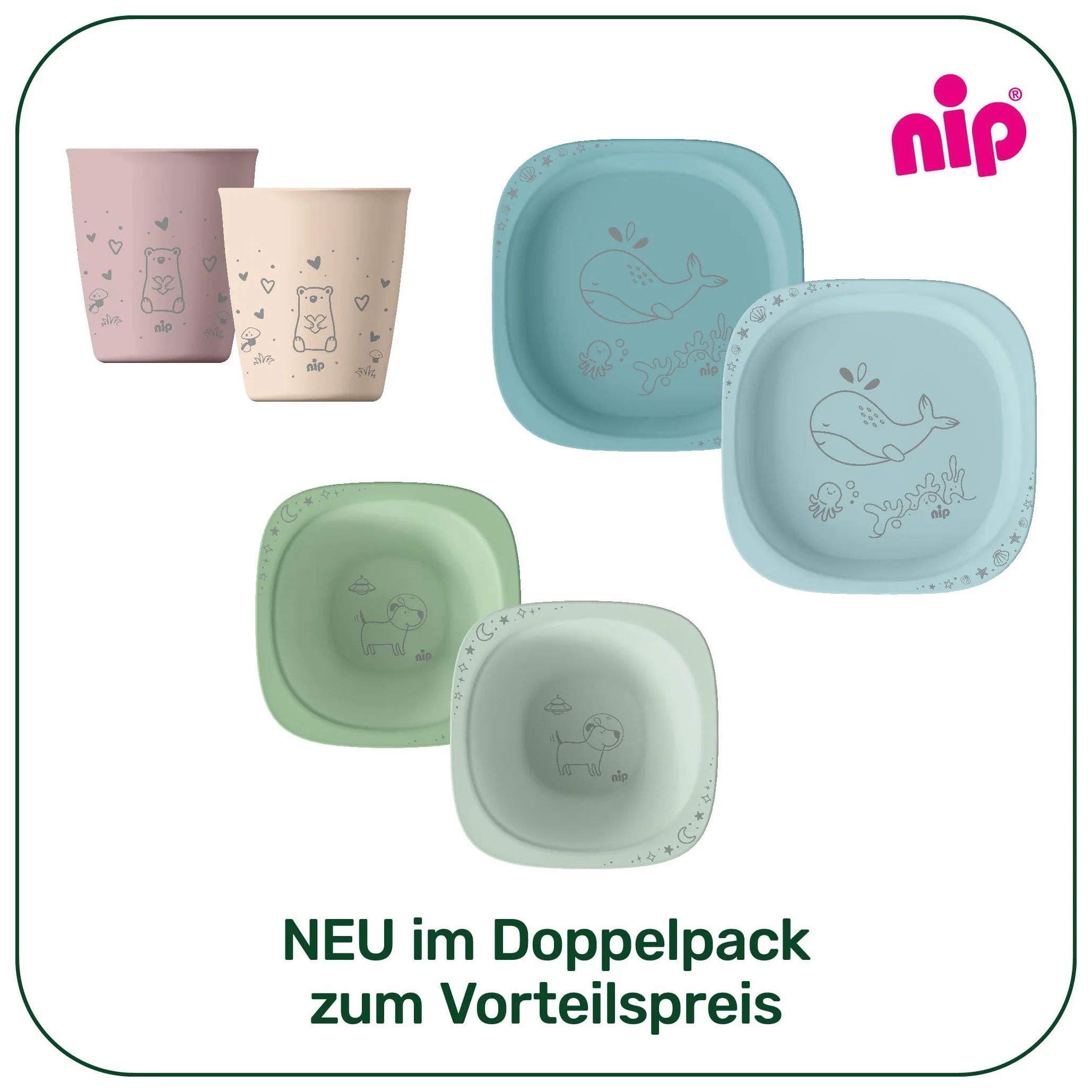 nip Green ekologiczne naczynie dla niemowląt od 4 miesięcy, odporne na pękanie, nadaje się do kuchenki mikrofalowej i mycia w zmywarce, idealna na początek posiłków, bez BPA, bez melaminy, trwała,