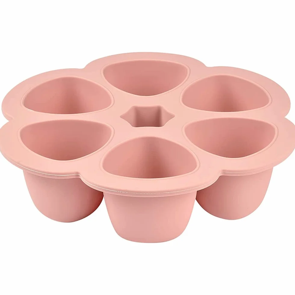 BÉABA - Pojemnik do przechowywania z silikonu w jakości premium – bardzo odporny na temperaturę – piekarnik i kuchenka mikrofalowa – 6 przegródek – hermetyczna pokrywka – 6 x 90 ml – różowy