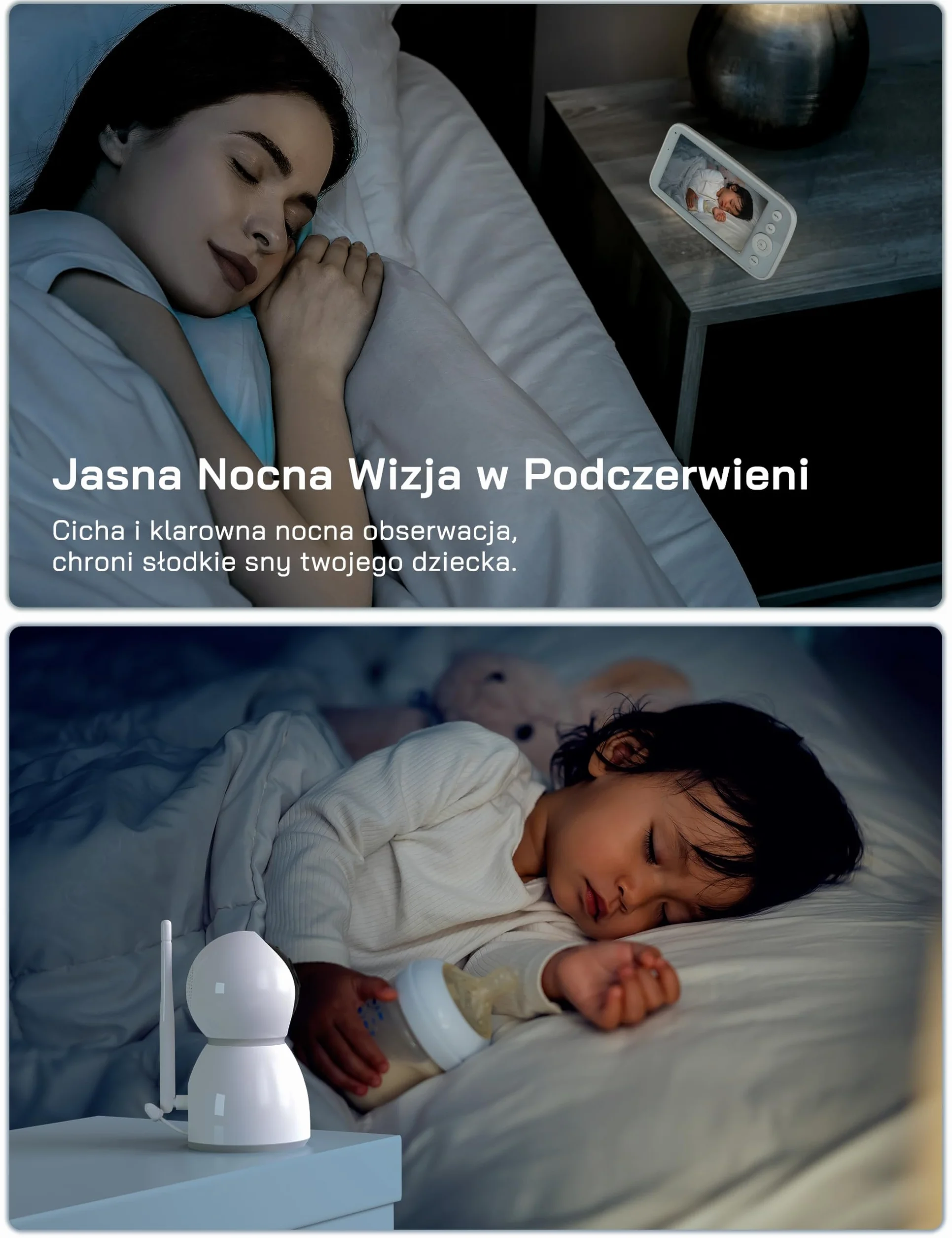 WOLFANG WB03 Baby Monitor 5" 720P z 10-godzinną baterią, kamera 1080P z noktowizorem i 2-krotnym zoomem cyfrowym, monitor wideo Pan-Tilt-Zoom bez WiFi, 2-drożna rozmowa, temperatura, 8 kołysanek