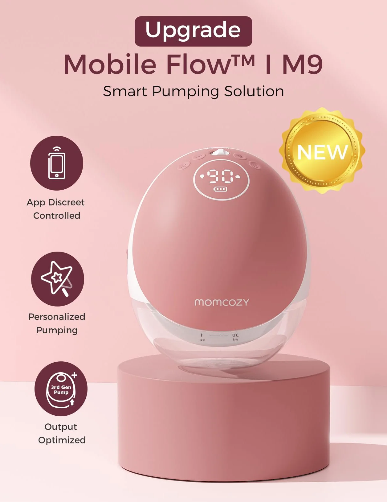 Momcozy M9 Mobilny laktator bez użycia rąk, elektryczny z aplikacją, 15 stopni, 24 mm, czerwony