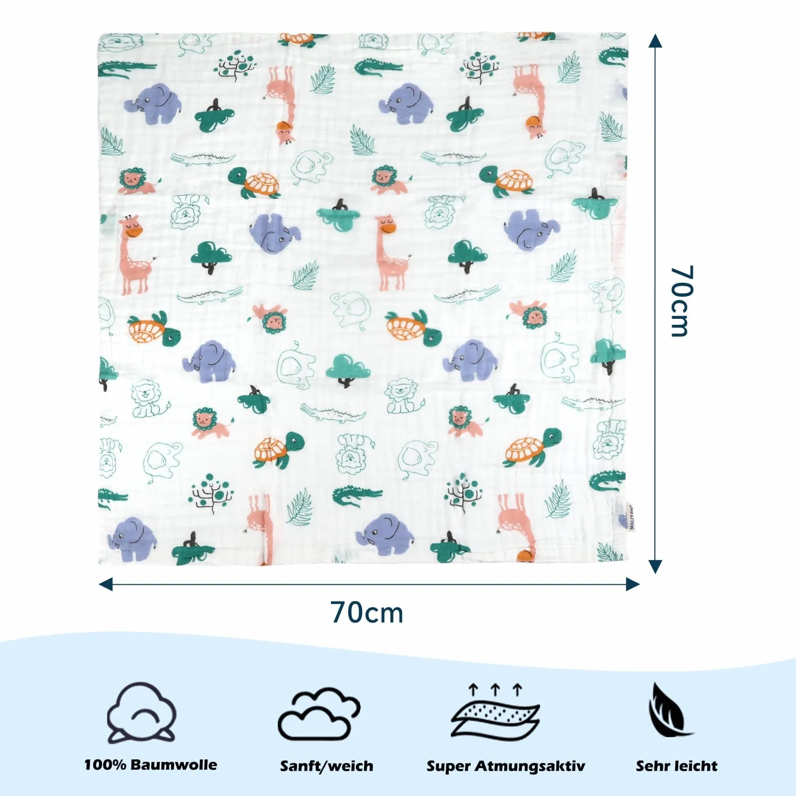 Maliton Baby Muslins Cotton 6 Sztuk 70x70 cm Pieluchy Muslinowe 6 Warstw dla Niemowląt