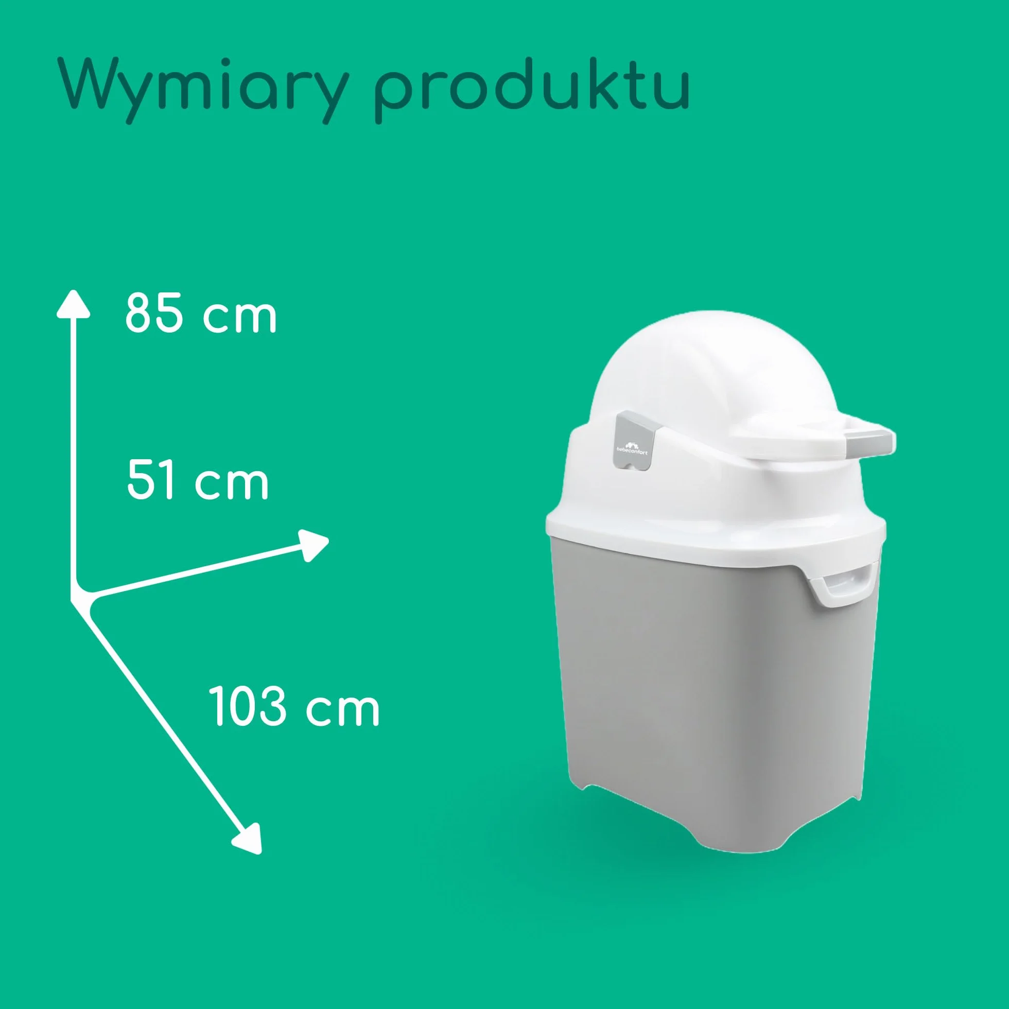 Bebeconfort Bezzapachowy Pojemnik na Pieluchy Rozmiar L, Pojemnik na Pieluchy, Pasuje do Wszystkich Worków na Odpady, Mieści do 30 pieluch, Obsługa Jedną Ręką, Poręczne Wymiary, Łatwo się Czyści, Grey