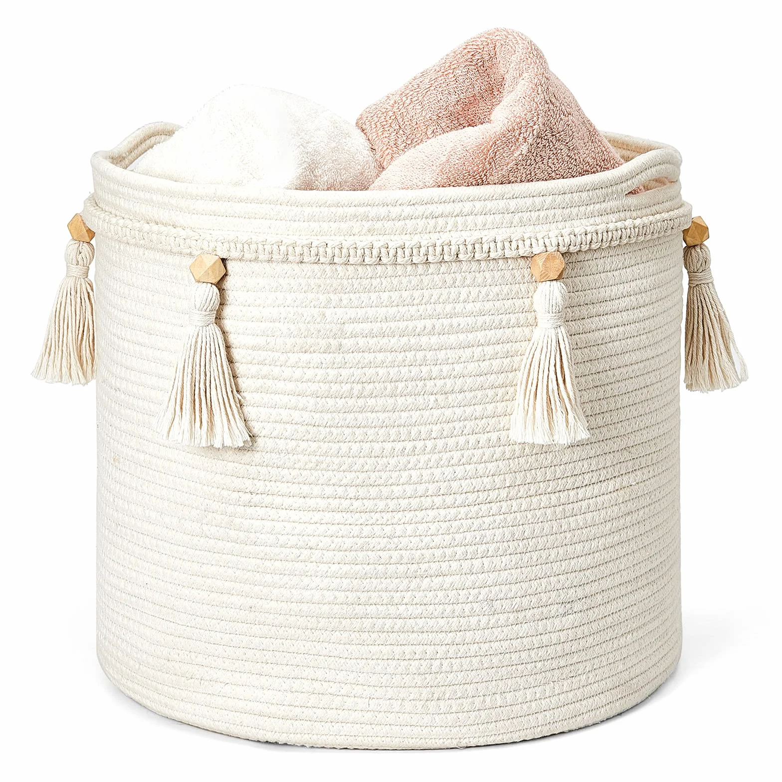 Mkono Makrama, dekoracyjny kosz z liny bawełnianej w stylu boho, tkane frędzle, organizer do pokoju dziecięcego, zabawek, salonu, sypialni, 38 cm
