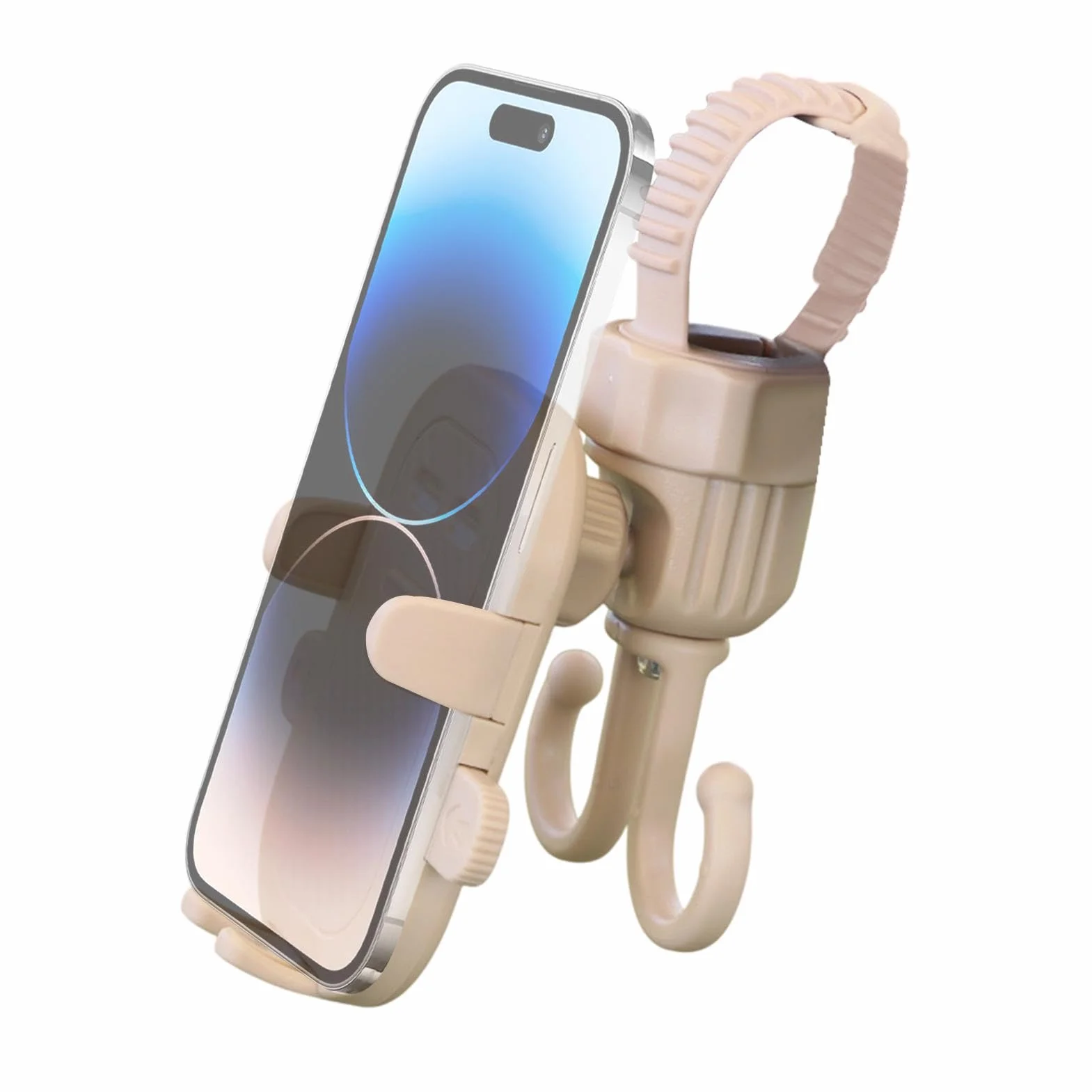 Stroller Phone Holder, 2-in-1 Smartphone Stand Stroller Hook, Multifunctional Holder, Secure Adjustable Grip Bag Hooks for Strollers, Grocery Carts, Bikes 15.5x8.5cm