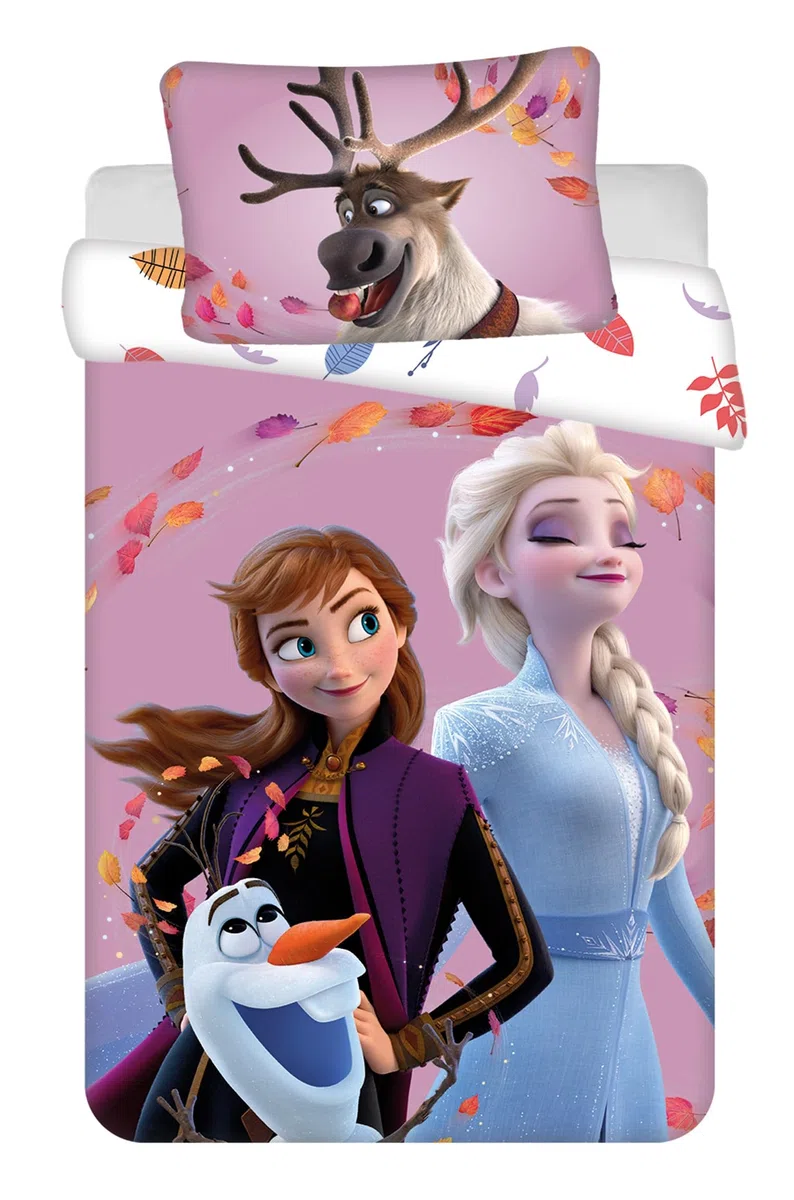Kraina Lodu Pościel Niemowlęca 100x135 + Poszewka 40x60 Elsa Anna Olaf Sven | Pościel niemowlęca | Bawełna naturalna miękka oddychająca Oeko-Tex | Disney | Dziewczynki 0-3 lat | Do prania w pralce