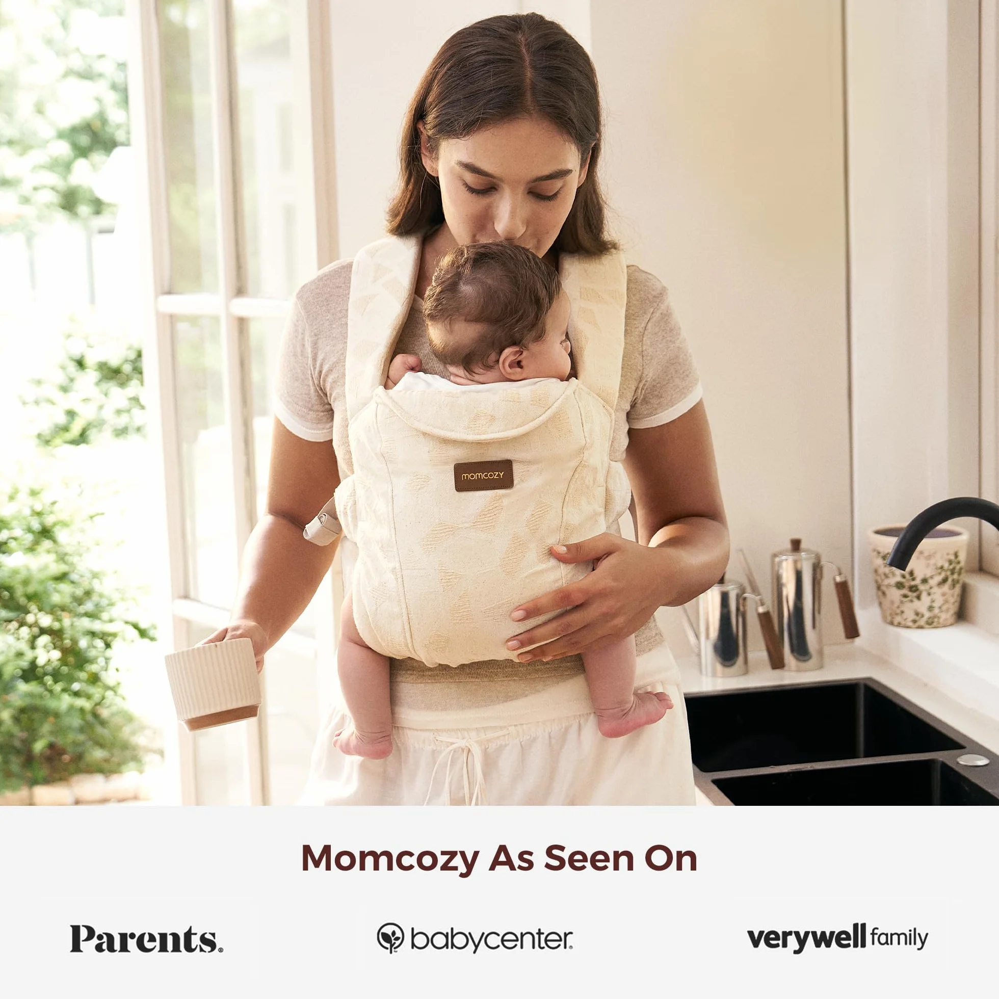 Momcozy Nosidełko dla noworodka od urodzenia | Ergonomiczna pomoc do noszenia z podparciem karku, lekkie i bezpieczne (3-11 kg), geometryczny wzór