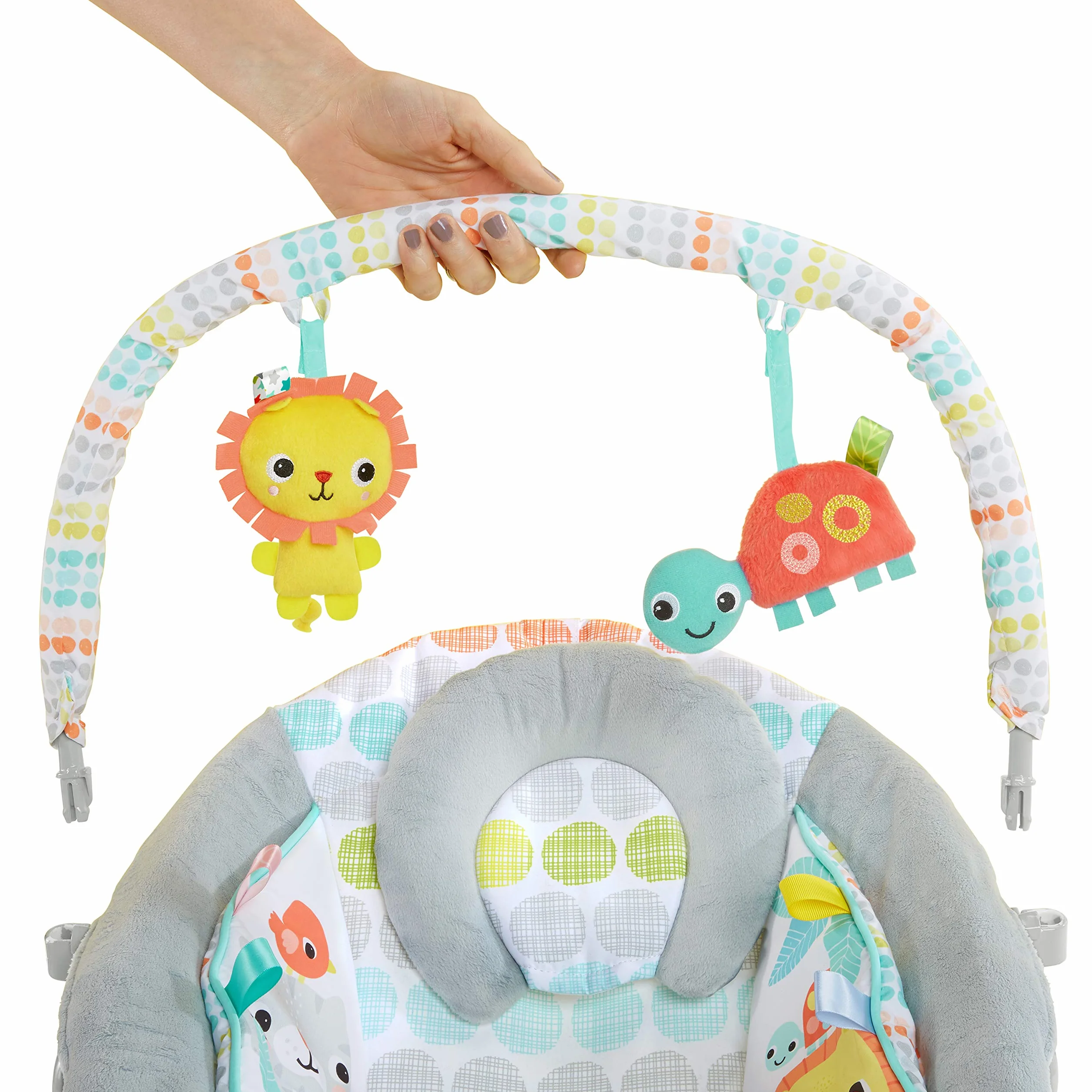 Bright Starts Wygodne siedzisko dla niemowląt, kojące wibracje, muzyka, zdejmowany, 0-6 miesięcy do 9 kg (kapryśny dziki)