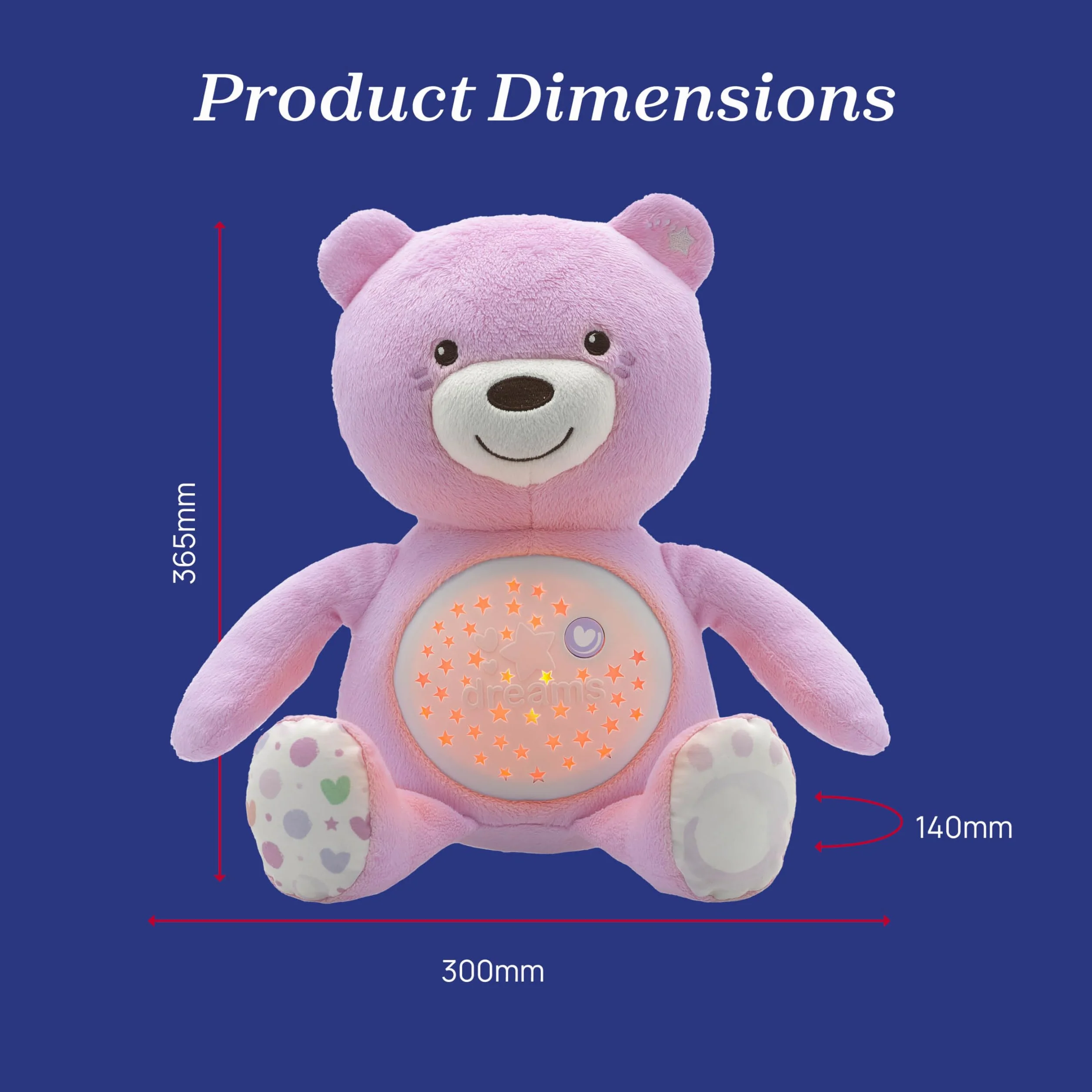 Chicco First Dreams Miś z Projektorem, z Lampką Nocną dla Dzieci, Efektami Świetlnymi i Relaksującymi Melodiami, Różowa - Zabawki dla Niemowląt 0 m +