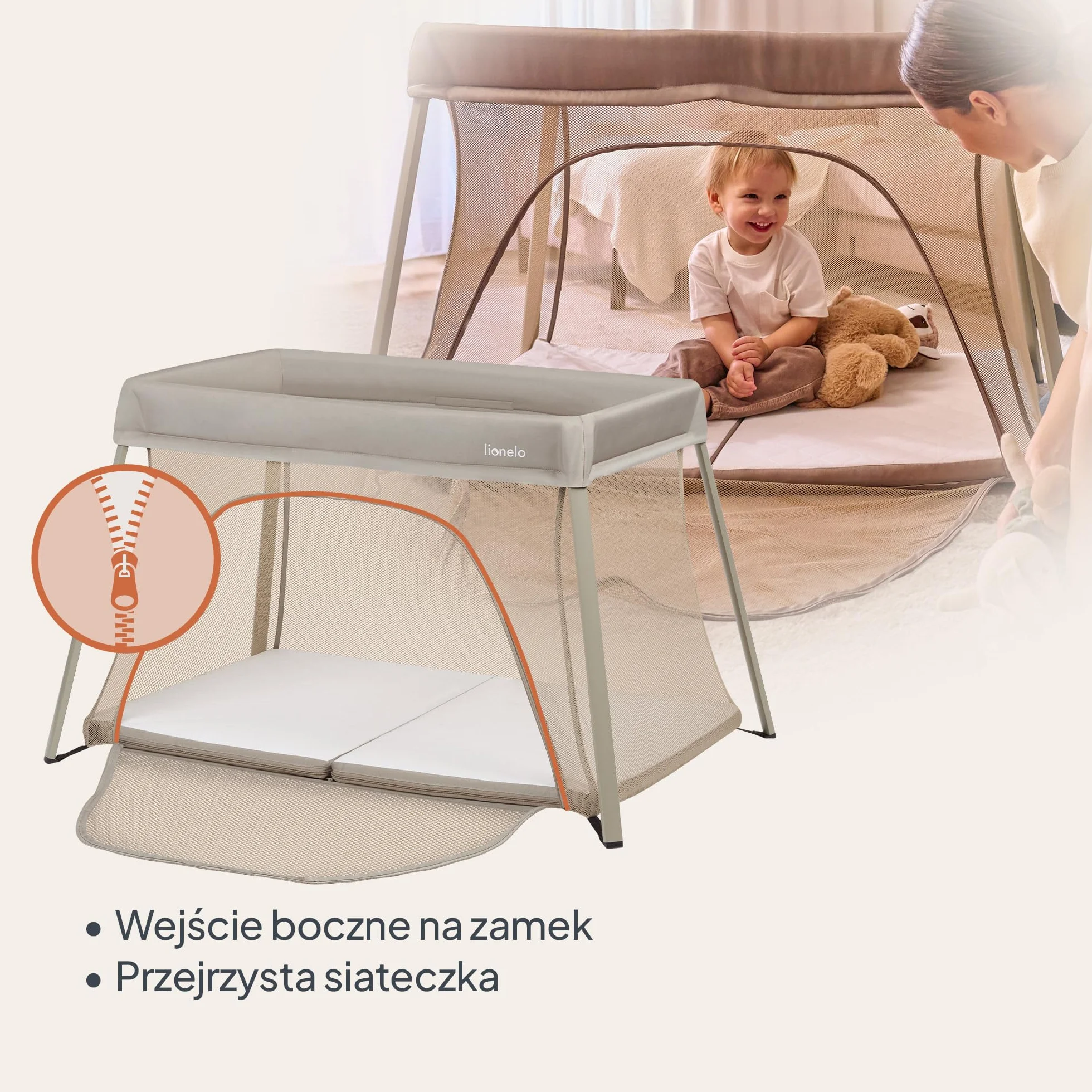 Lionelo Łóżko podróżne 3 w 1 Alicja 0-15 kg materac piankowy składane beżowy