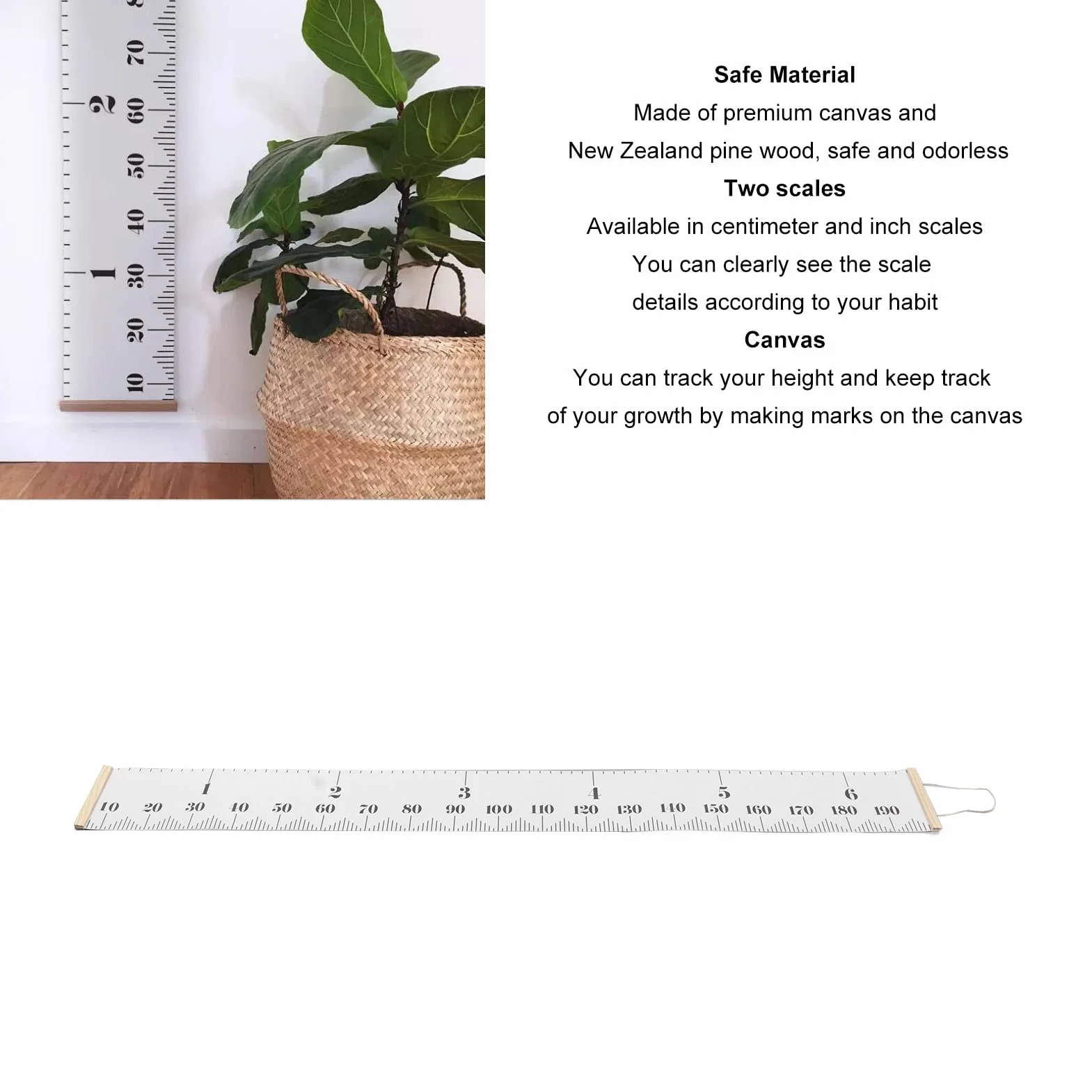 Natudeco Wall Kids Growth Chart Canvas Height Chart Ruler Removable Canvas Wall Hanging Measurement Chart Measuring Height Chart for Salon Home