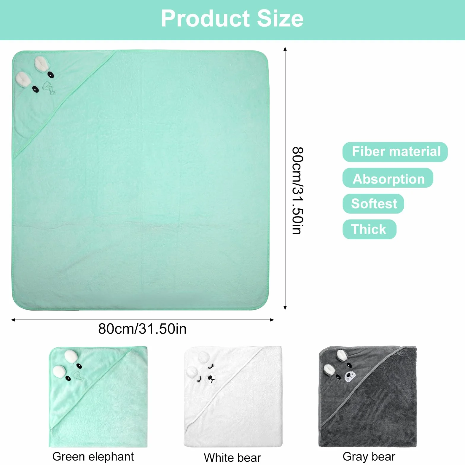 VOSSOT Ręcznik z Kapturem dla Niemowląt 80x80 cm Zestaw 3 sztuk