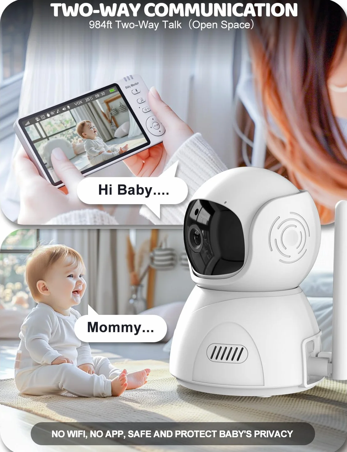 Baby Monitor 720P HD Kamera dla niemowląt z Pan-Tilt Zoom Wizja nocna VOX Intercom