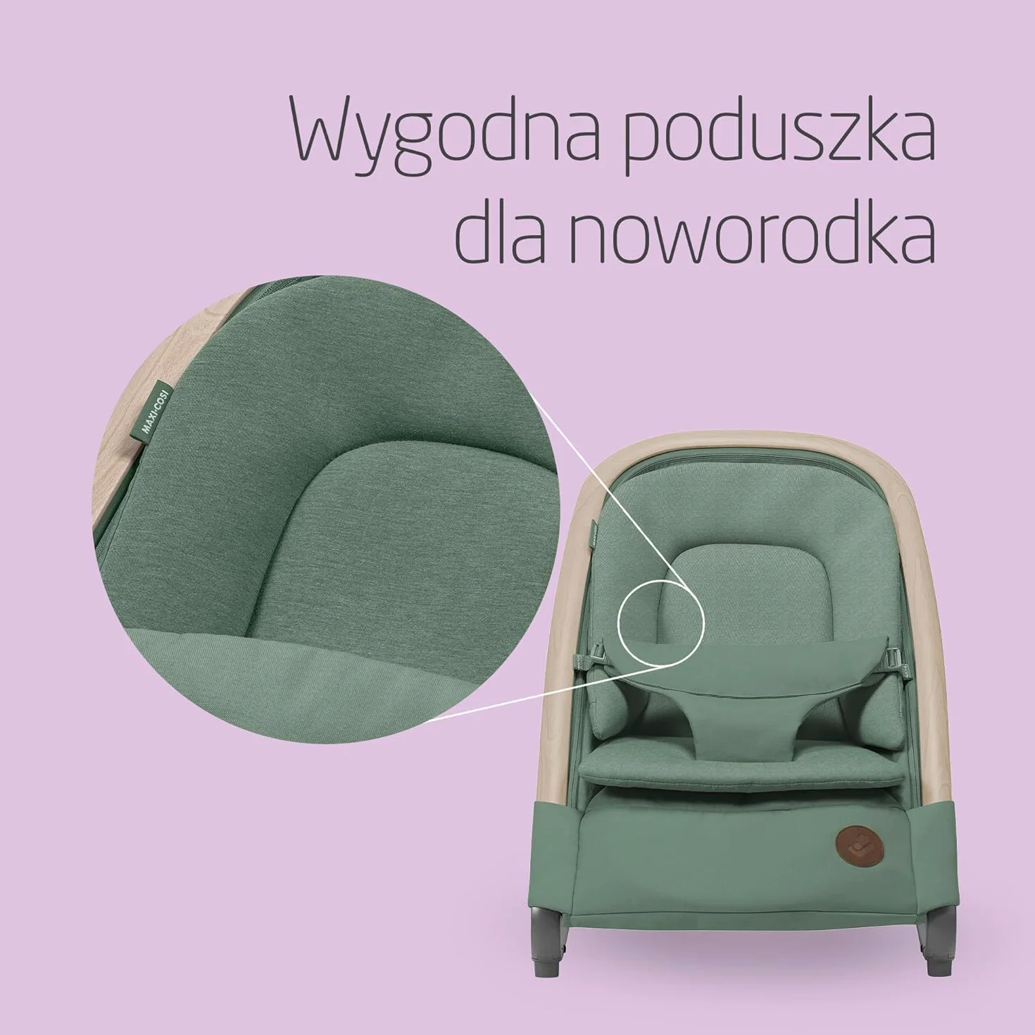 Maxi-Cosi Bujaczek Leżaczek Kori 2 w 1, 0–2 lata, 15 kg, 3 pozycje odchylania, Uprząż Easy-in, Lekki Kompaktowy, Beyond Green