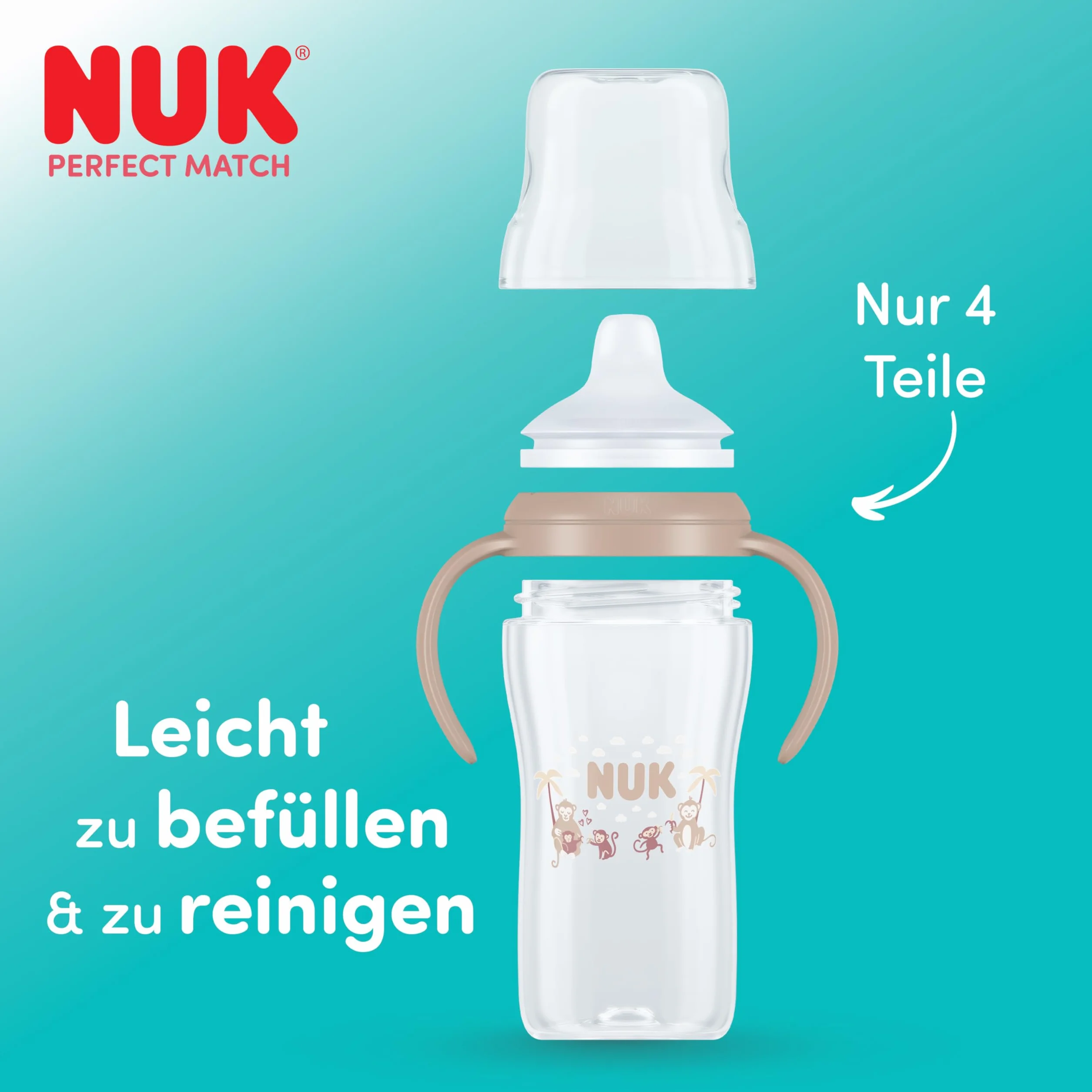 NUK Perfect Match Butelka dla uczących się | 6+ miesięcy | 150 ml | Kubek niekapek dla malucha | Antypoślizgowe uchwyty | Myszka Miki | 1 sztuka