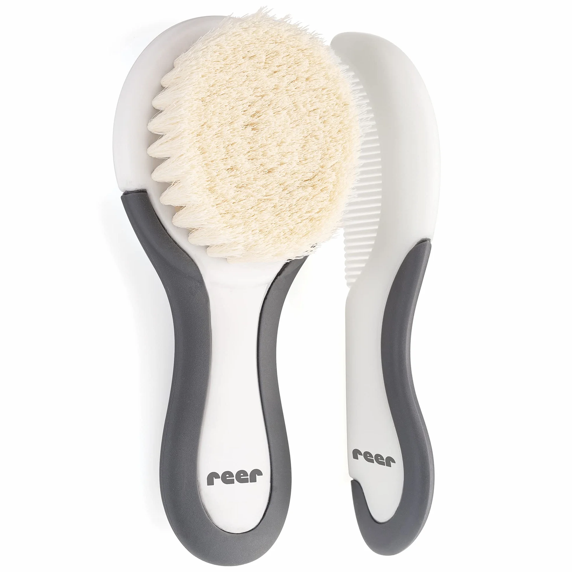 Reer BabyCare 81070 zestaw do pielęgnacji włosów, 2-częściowy, kozia szczotka do włosów i grzebień do strupa, biały