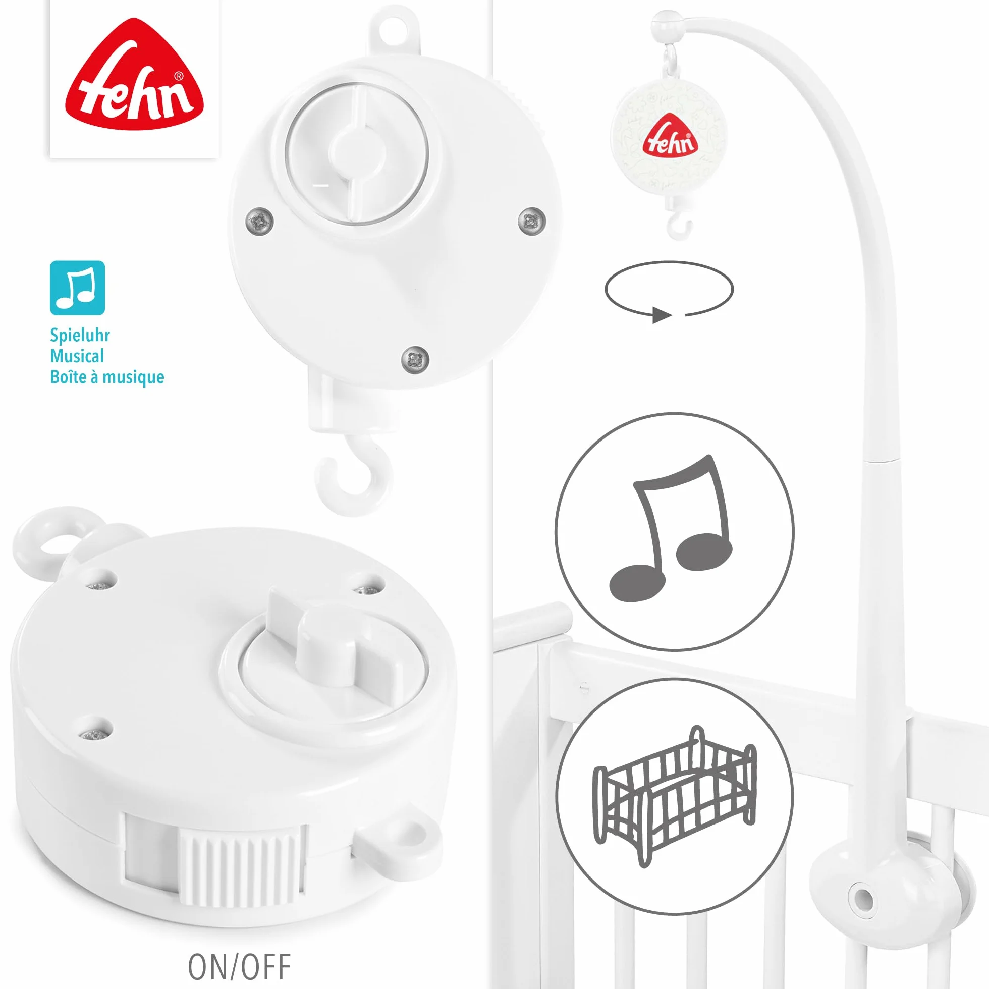 Fehn Mobile Spielwerk - Baby Einschlafhilfe Melodie "Dodo, l´enfant do" - Baby Musikspielzeug passend für alle Fehn Musik Mobiles - Musik Spielzeug für Babys und Kleinkinder