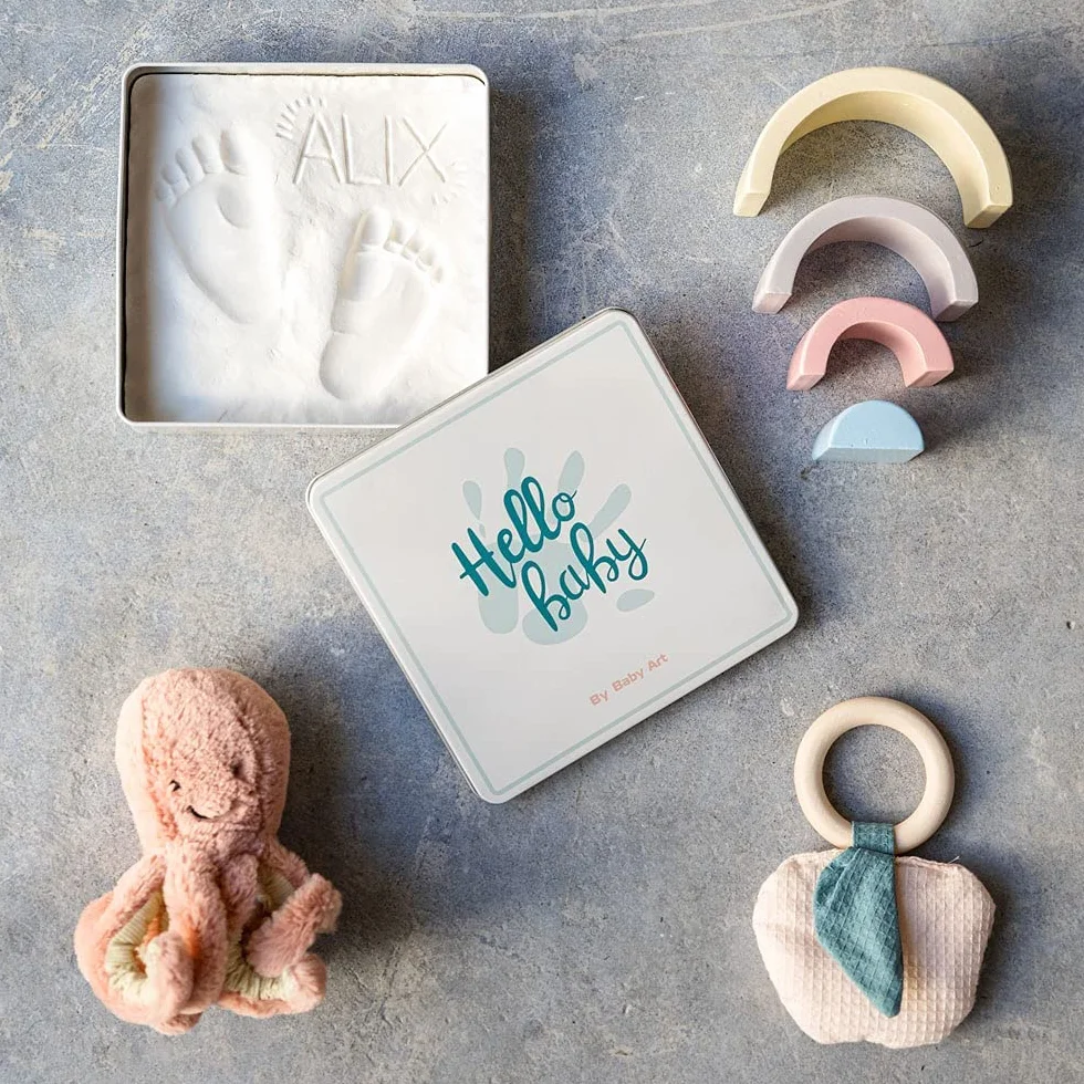 Baby Art Magic Box zestaw odcisków dłoni i stóp, odciski dłoni i stóp dla chłopców i dziewczynek, prezenty na baby shower dla mamy, prezent dla noworodka, wystrój pokoju dziecięcego