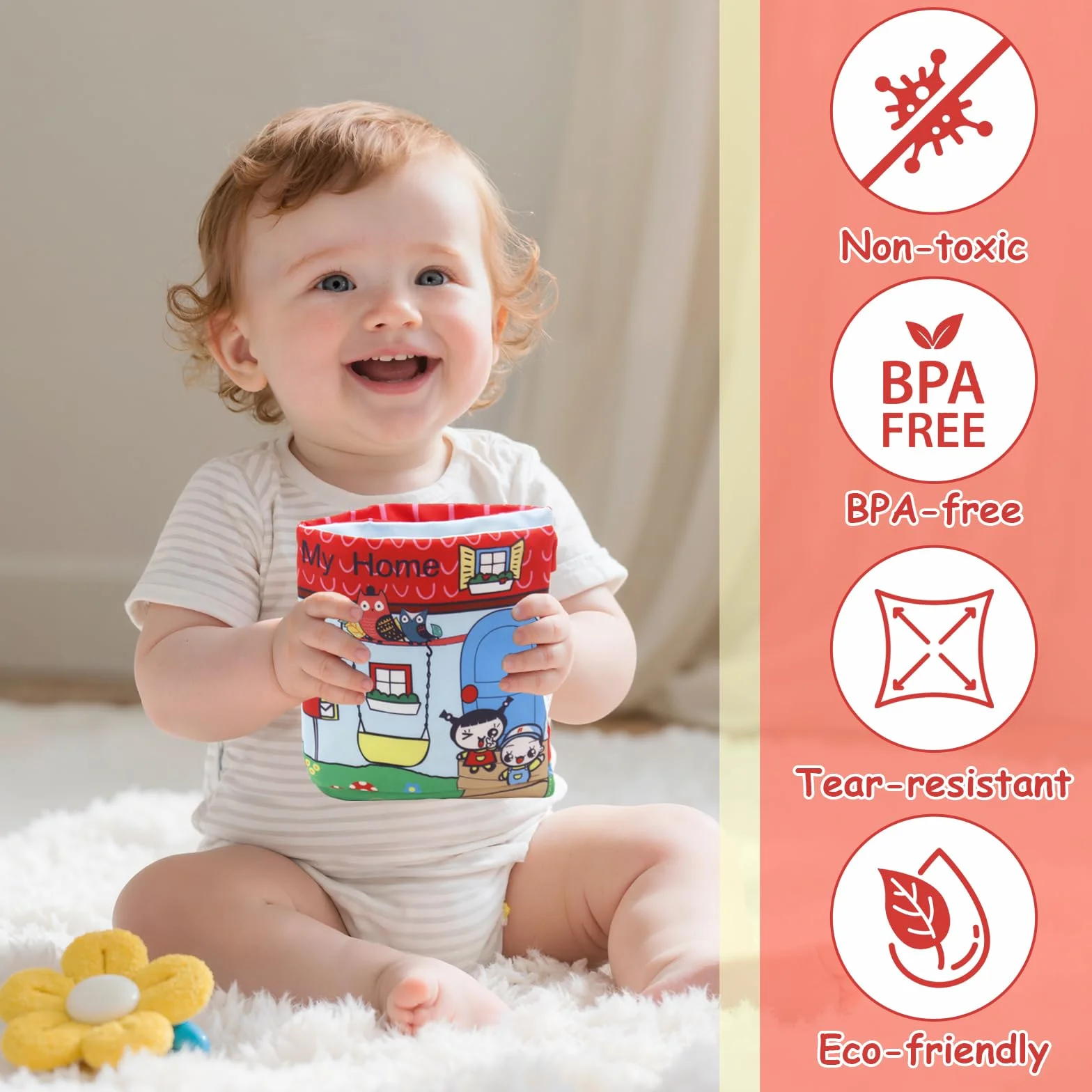 Książeczka 3D z materiału Quiet Book od 1 roku życia, miękka książeczka z szeleszczącymi elementami, książeczka dotykowa, zabawka dla niemowląt od 0, 3, 6, 12 miesięcy
