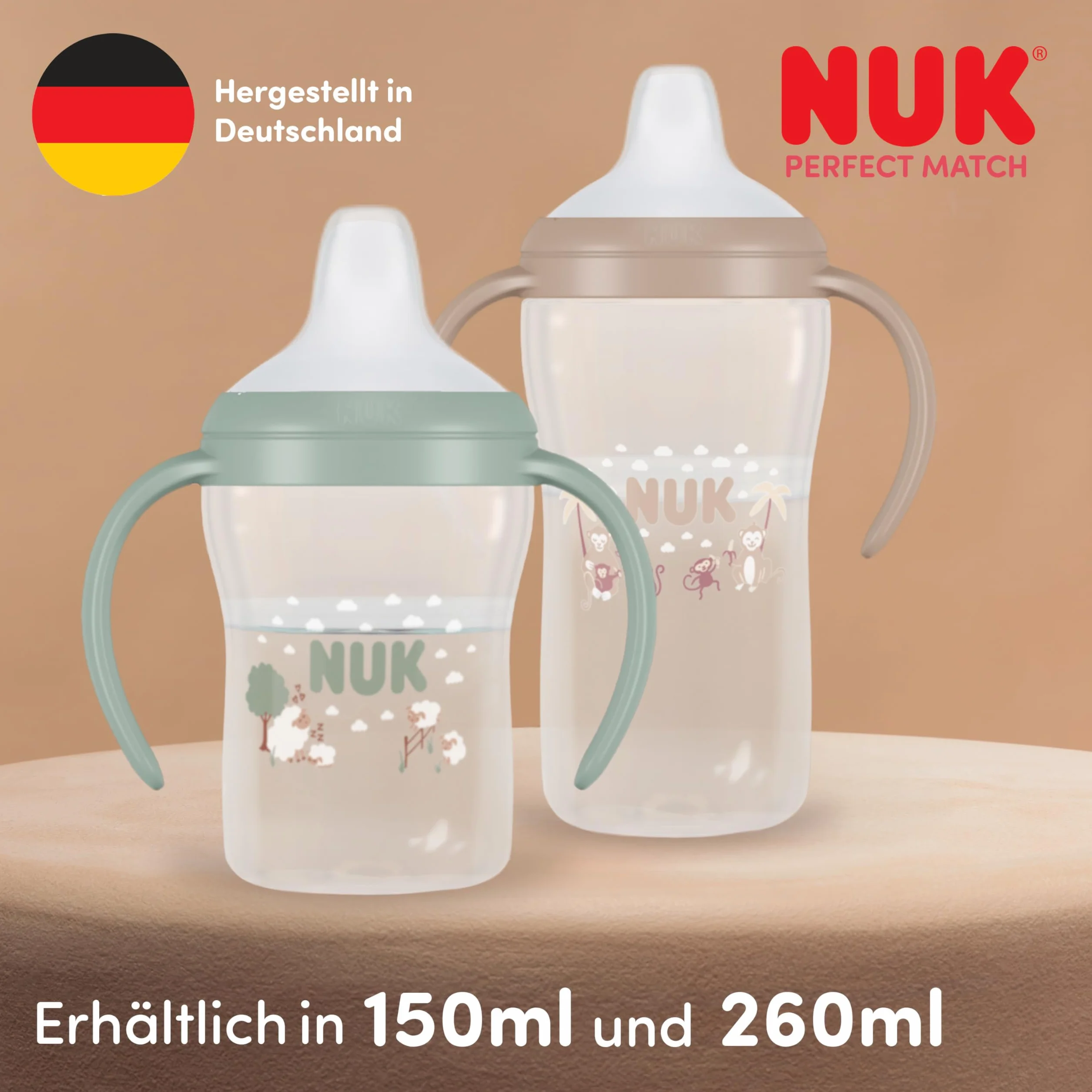 NUK Perfect Match Butelka dla uczących się | 6+ miesięcy | 150 ml | Kubek niekapek dla malucha | Antypoślizgowe uchwyty | Myszka Miki | 1 sztuka